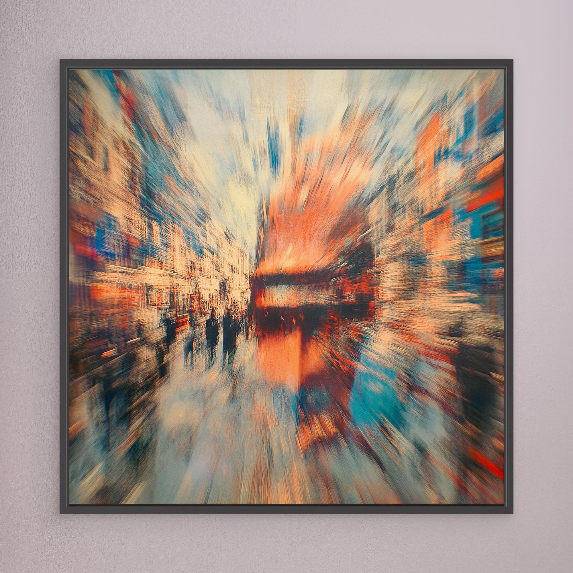 Canvas Print : Abstract Urban Motion Canvas Art - Vibrant Cityscape Blur modern abstract canvas wall art by Rossetti Art – luxury interior design artwork for living room, bedroom, office – Abstract Cityscape Wall Decor Abstract Urban Motion Canvas Art Contemporary Urban Artwork