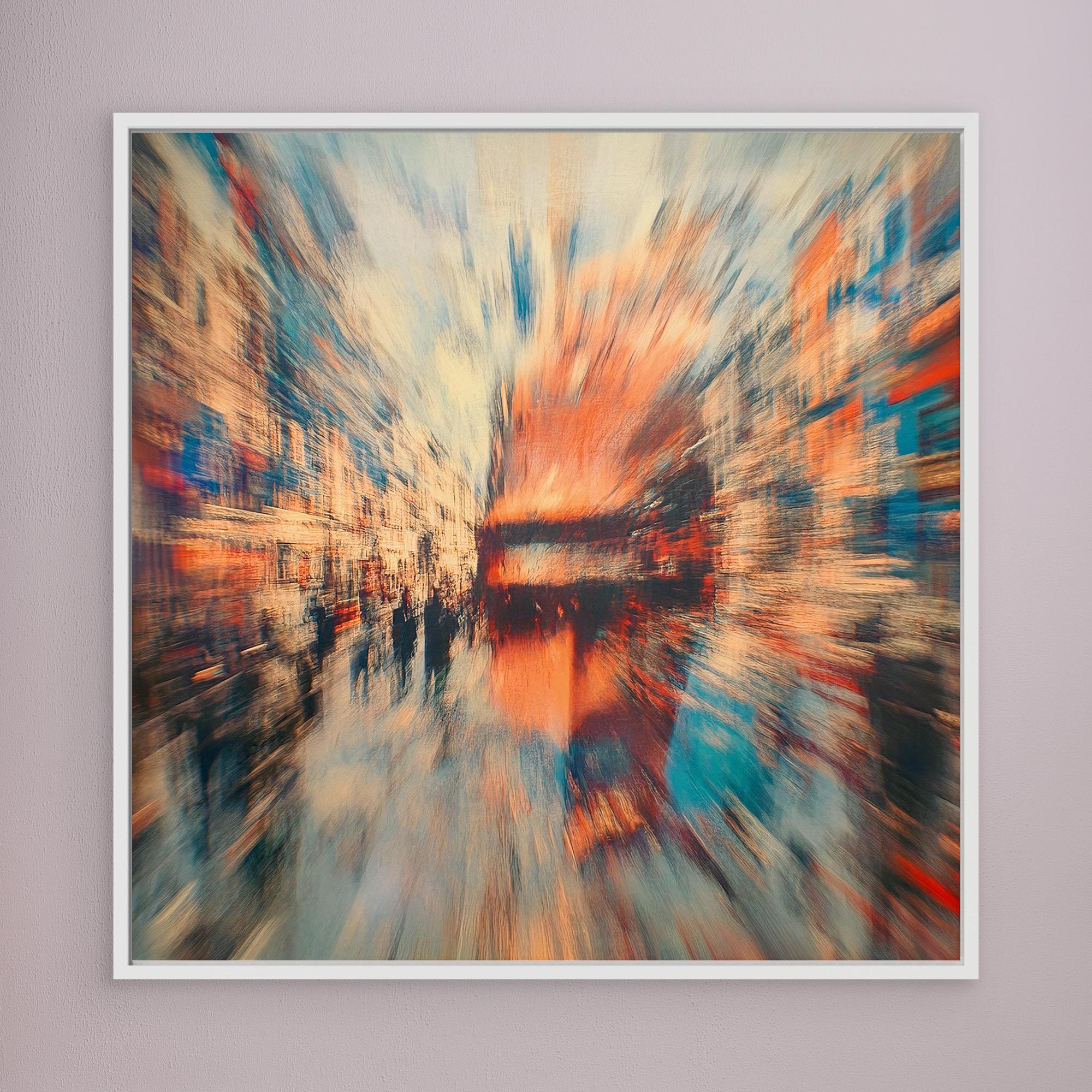 Canvas Print : Abstract Urban Motion Canvas Art - Vibrant Cityscape Blur modern abstract canvas wall art by Rossetti Art – luxury interior design artwork for living room, bedroom, office – Abstract Cityscape Wall Decor Abstract Urban Motion Canvas Art Contemporary Urban Artwork