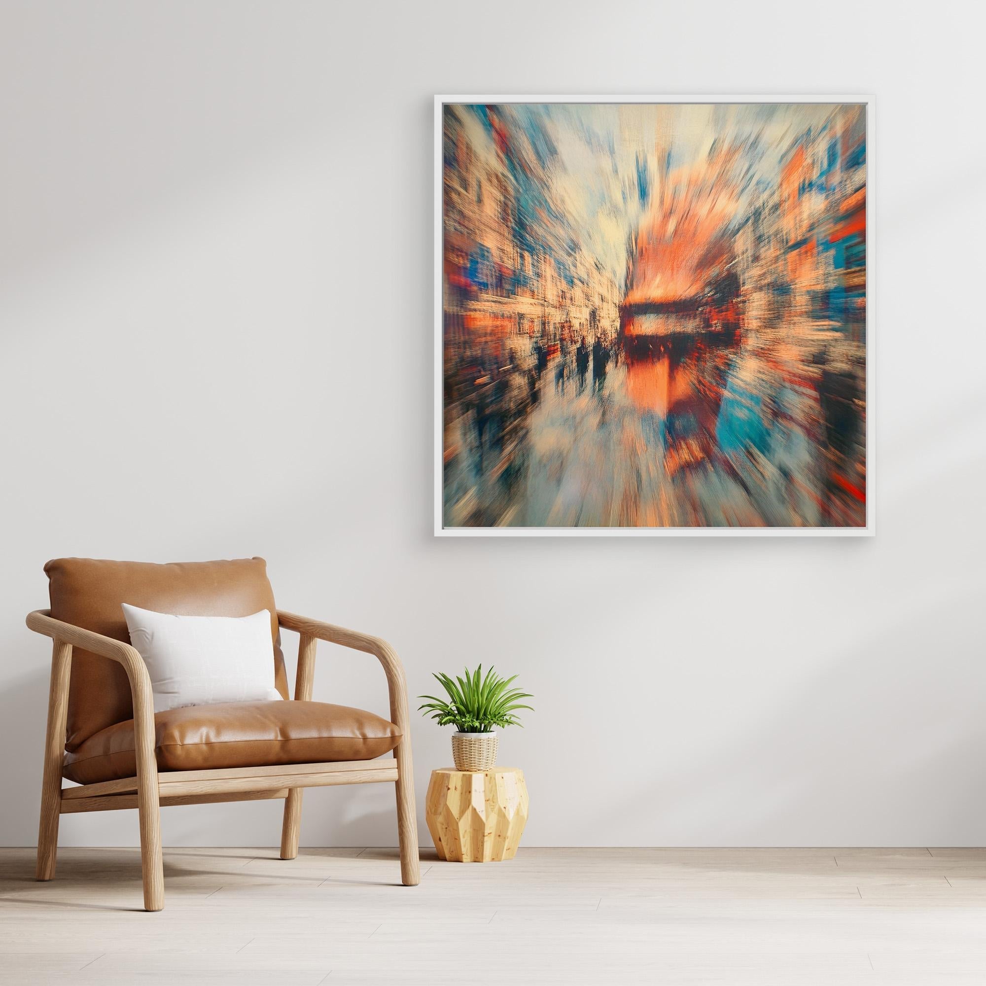 Canvas Print : Abstract Urban Motion Canvas Art - Vibrant Cityscape Blur modern abstract canvas wall art by Rossetti Art – luxury interior design artwork for living room, bedroom, office – Abstract Cityscape Wall Decor Abstract Urban Motion Canvas Art Contemporary Urban Artwork