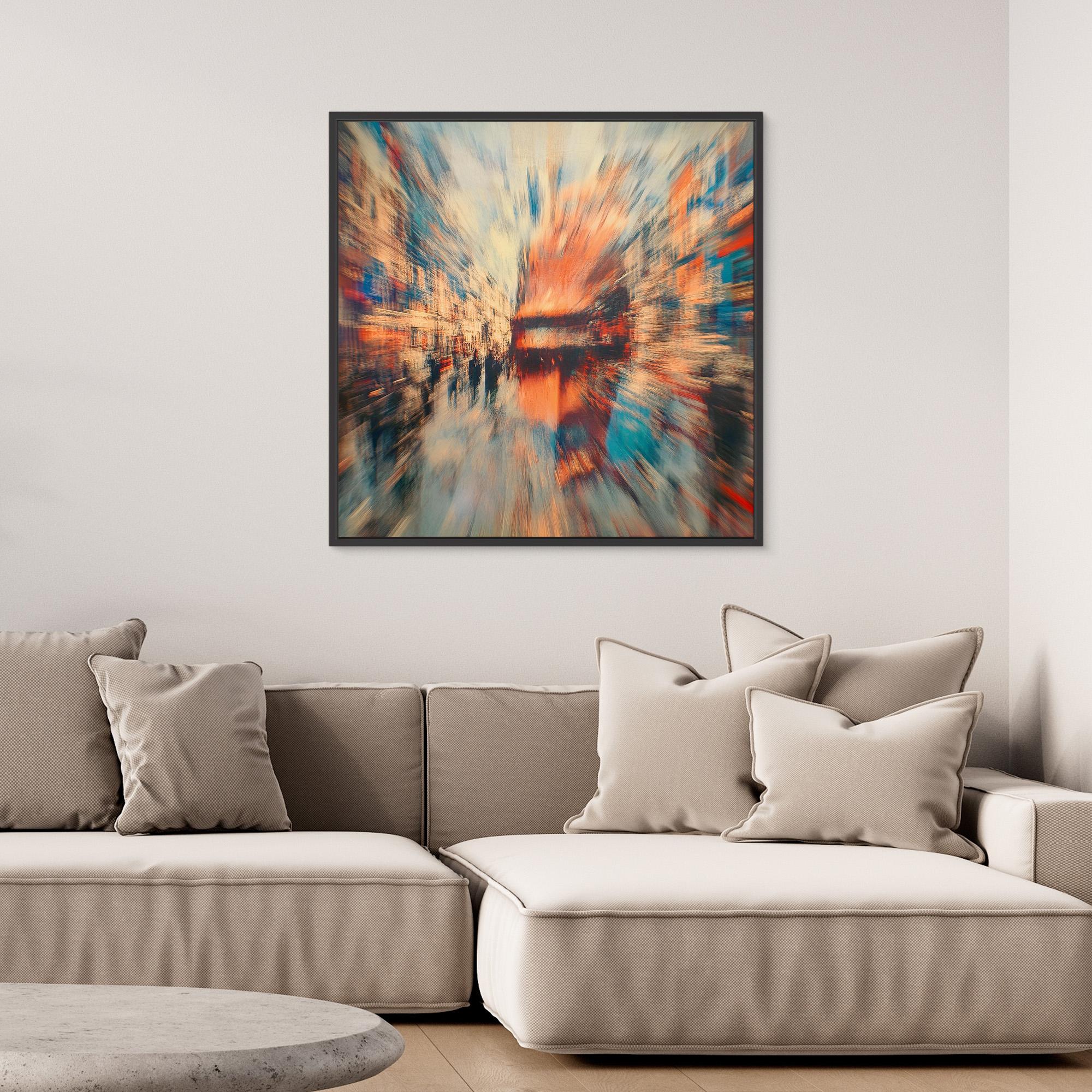 Canvas Print : Abstract Urban Motion Canvas Art - Vibrant Cityscape Blur modern abstract canvas wall art by Rossetti Art – luxury interior design artwork for living room, bedroom, office – Abstract Cityscape Wall Decor Abstract Urban Motion Canvas Art Contemporary Urban Artwork