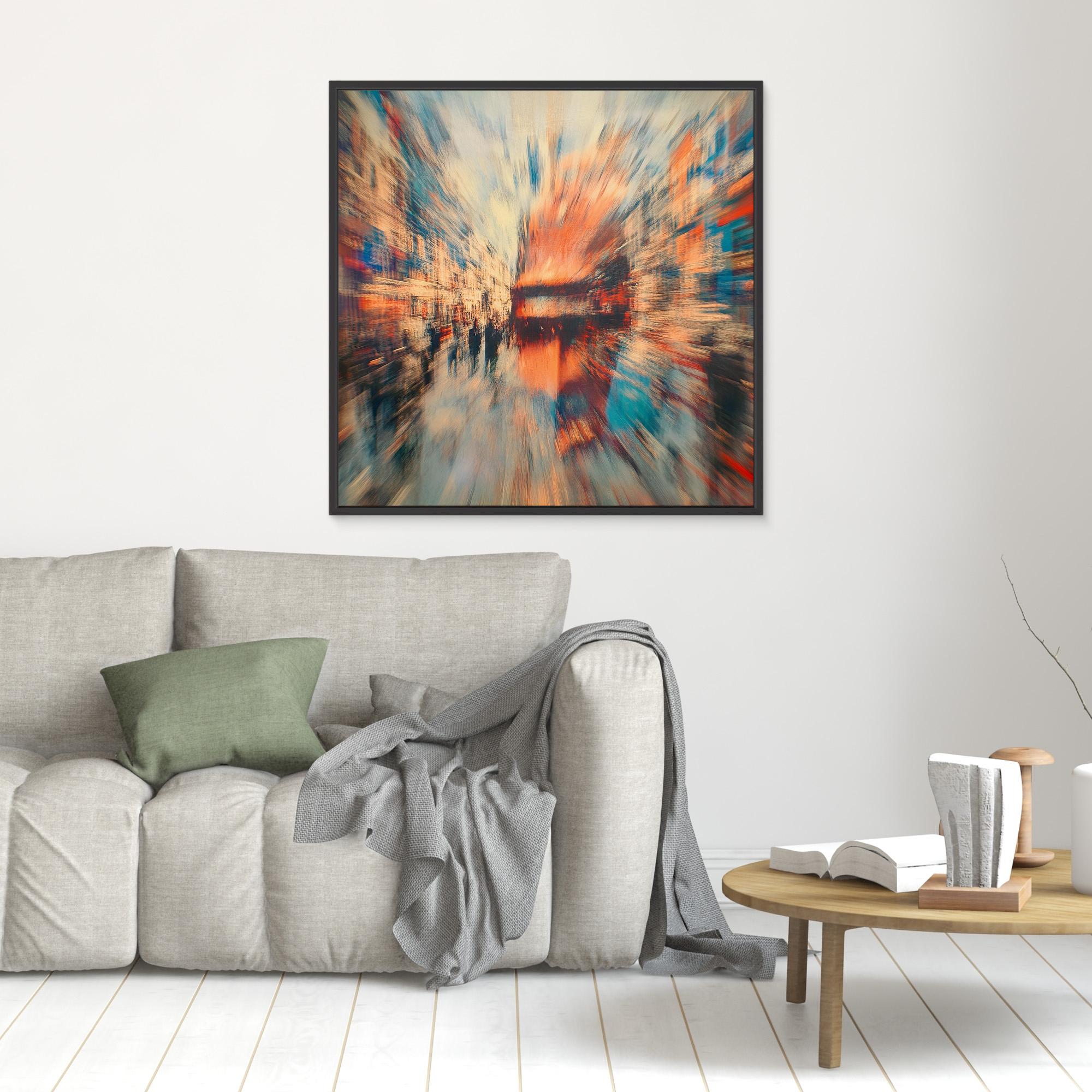 Canvas Print : Abstract Urban Motion Canvas Art - Vibrant Cityscape Blur modern abstract canvas wall art by Rossetti Art – luxury interior design artwork for living room, bedroom, office – Abstract Cityscape Wall Decor Abstract Urban Motion Canvas Art Contemporary Urban Artwork
