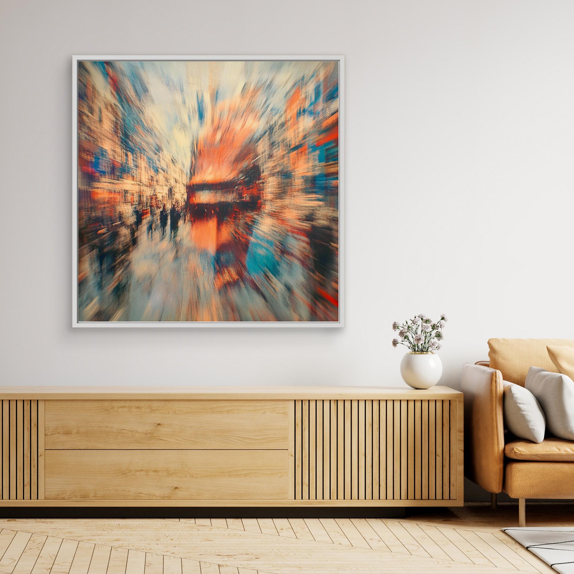 Canvas Print : Abstract Urban Motion Canvas Art - Vibrant Cityscape Blur modern abstract canvas wall art by Rossetti Art – luxury interior design artwork for living room, bedroom, office – Abstract Cityscape Wall Decor Abstract Urban Motion Canvas Art Contemporary Urban Artwork