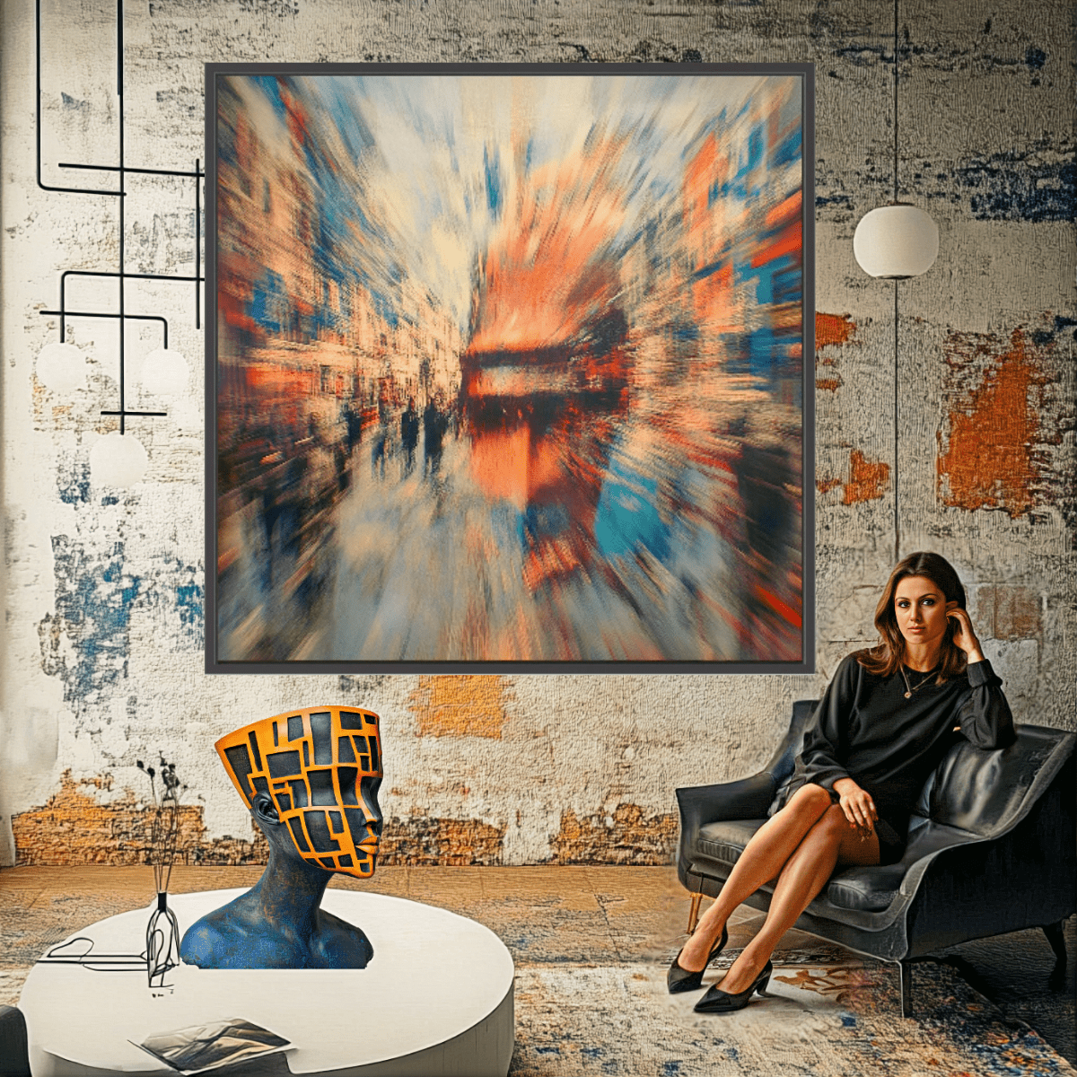 Canvas Print : Abstract Urban Motion Canvas Art - Vibrant Cityscape Blur modern abstract canvas wall art by Rossetti Art – luxury interior design artwork for living room, bedroom, office – Abstract Cityscape Wall Decor Abstract Urban Motion Canvas Art Contemporary Urban Artwork