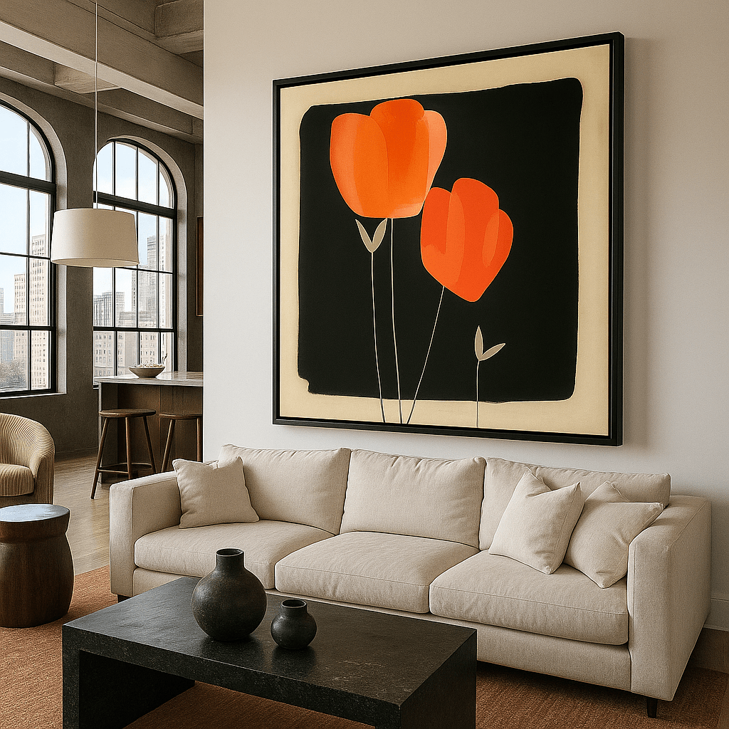 Canvas Print: Amber Blossoms – Modern Minimalist Floral Canvas Print | Luxury Wall Art by Chiara Rossetti modern abstract canvas wall art by Rossetti Art – luxury interior design artwork for living room, bedroom, office – abstract wall art canvas print art Chiara Rossetti
