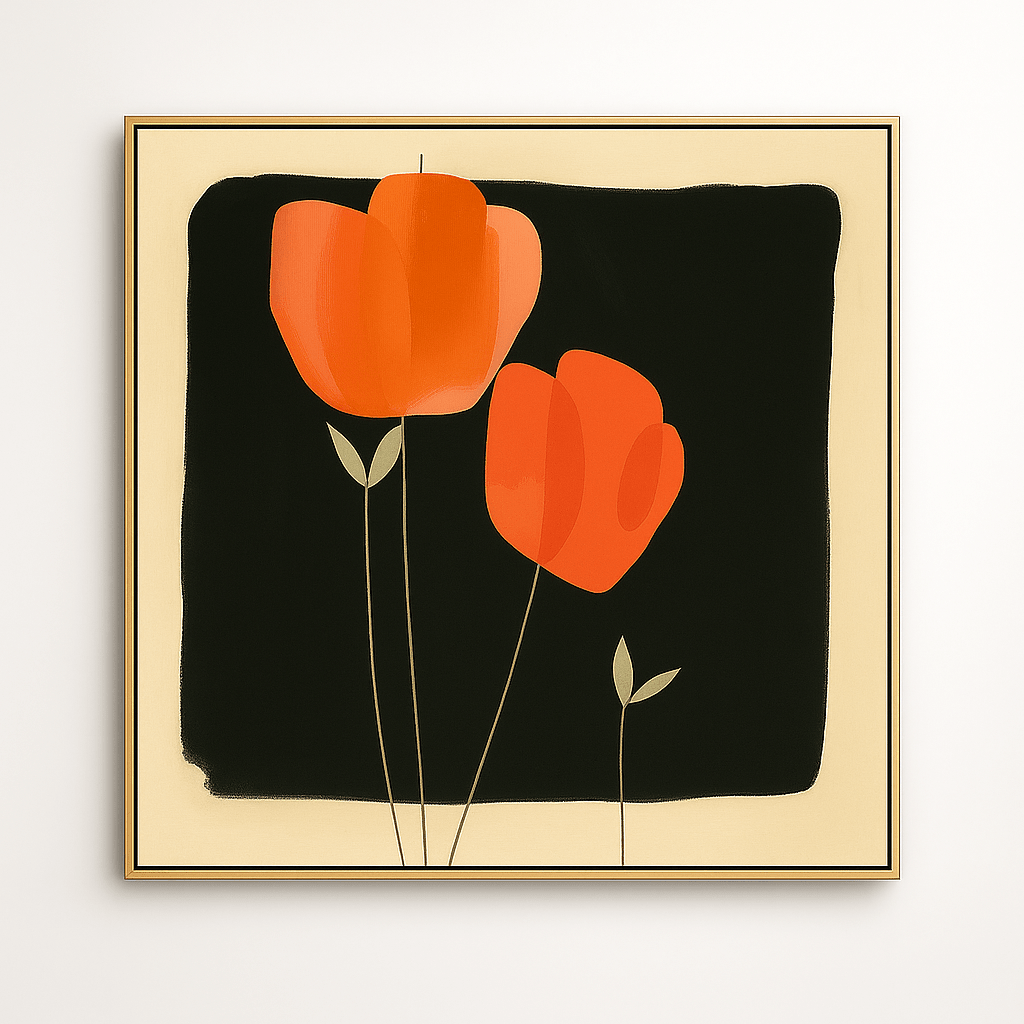 Canvas Print: Amber Blossoms – Modern Minimalist Floral Canvas Print | Luxury Wall Art by Chiara Rossetti modern abstract canvas wall art by Rossetti Art – luxury interior design artwork for living room, bedroom, office – abstract wall art canvas print art Chiara Rossetti