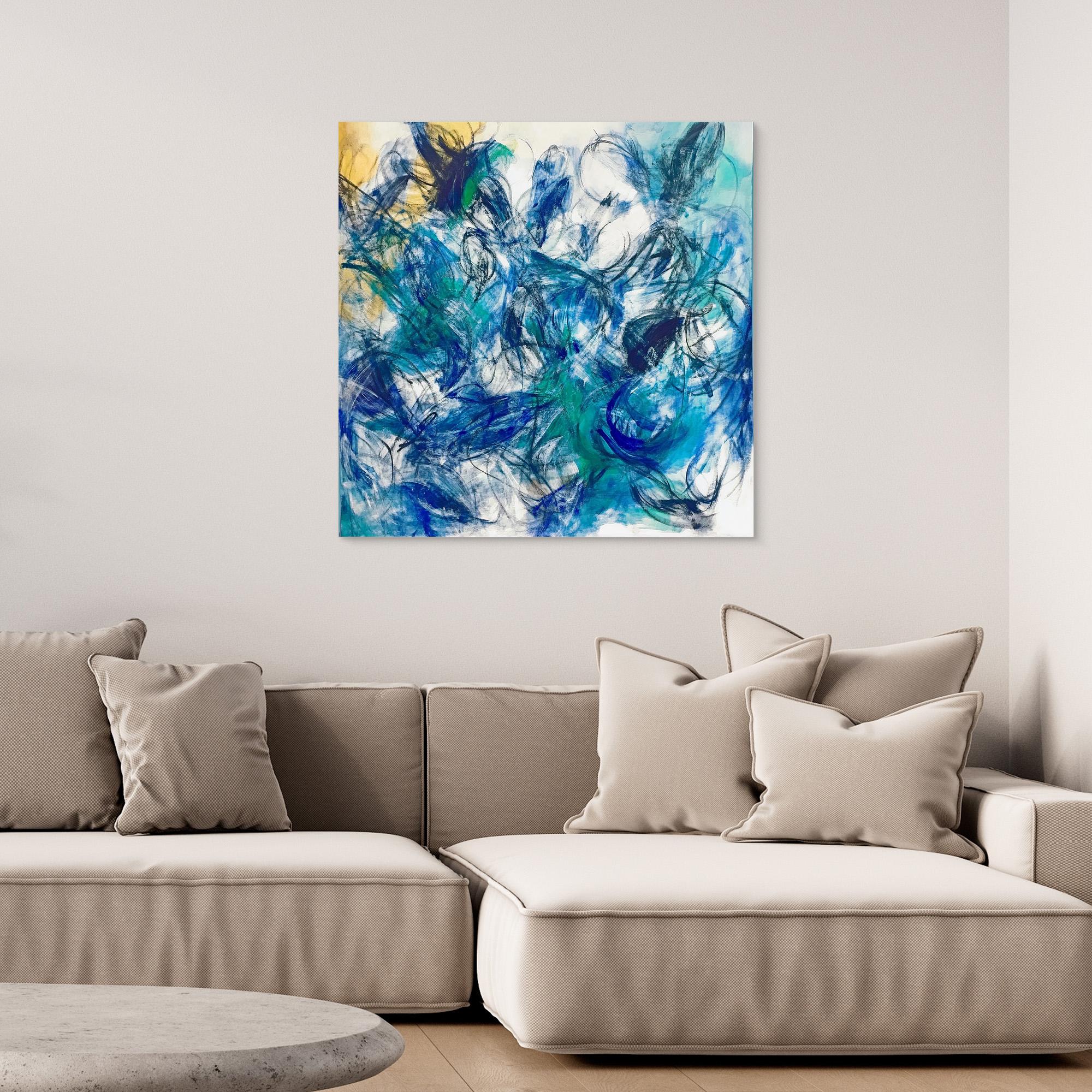 Canvas Print: "Aqua Rhythm" - Abstract Expressionist Wall Art modern abstract canvas wall art by Rossetti Art – luxury interior design artwork for living room, bedroom, office – Abstract Expressionism Aqua Canvas Art Expressionist Canvas