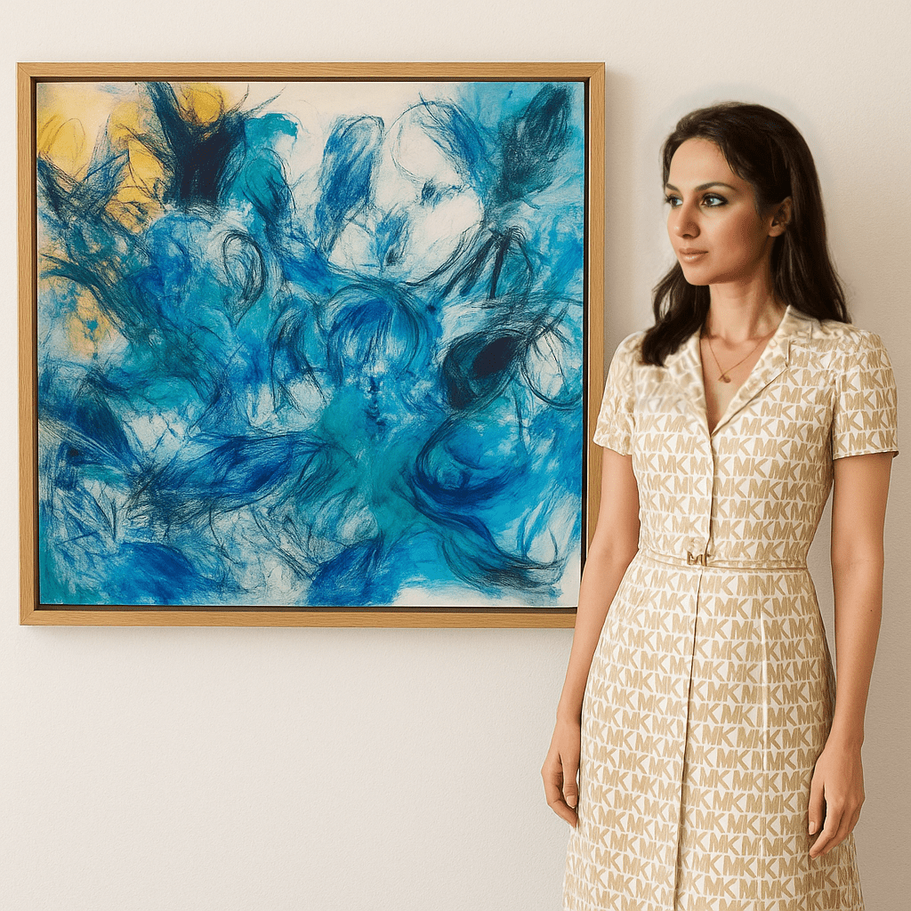 Canvas Print: "Aqua Rhythm" - Abstract Expressionist Wall Art modern abstract canvas wall art by Rossetti Art – luxury interior design artwork for living room, bedroom, office – Abstract Expressionism Aqua Canvas Art Expressionist Canvas