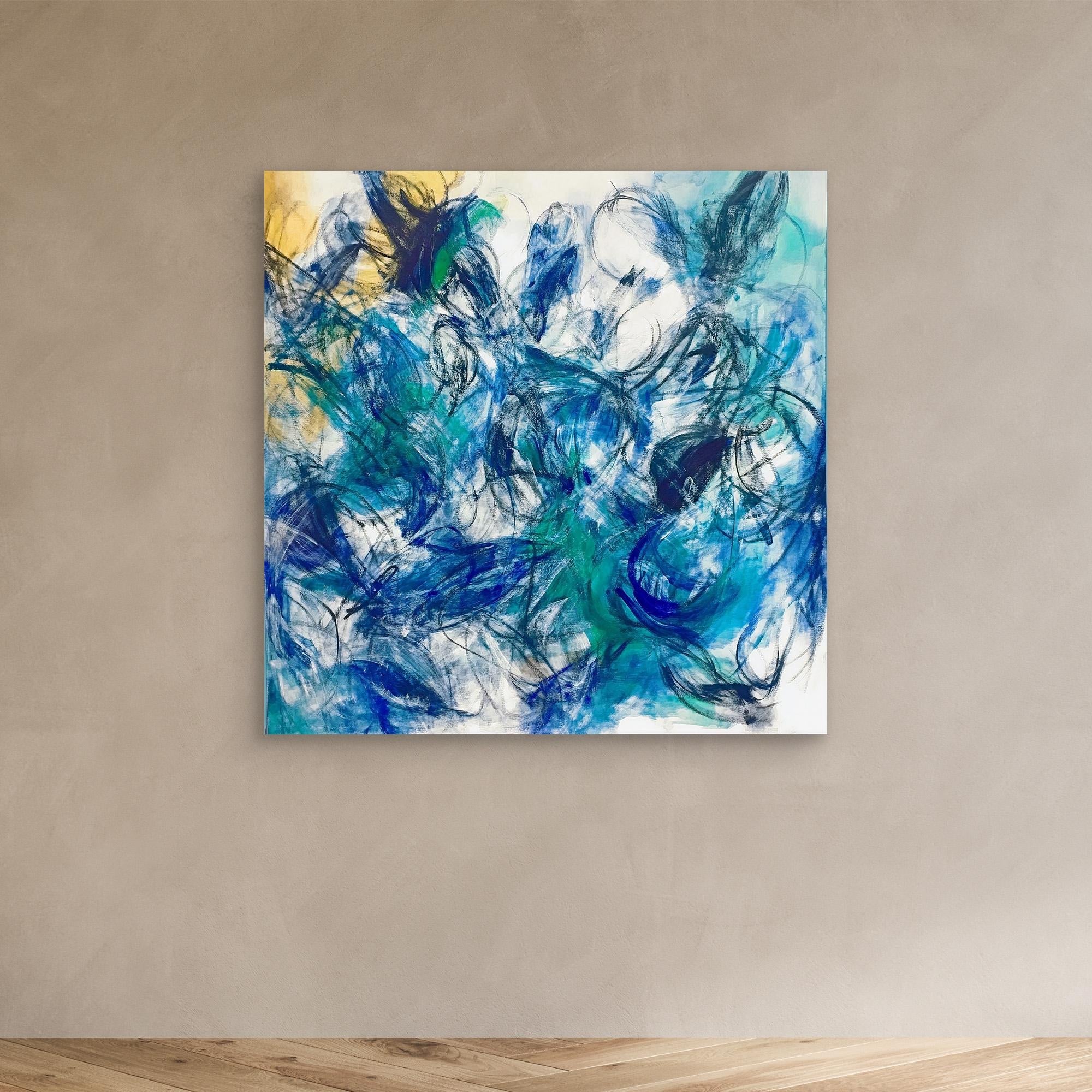 Canvas Print: "Aqua Rhythm" - Abstract Expressionist Wall Art modern abstract canvas wall art by Rossetti Art – luxury interior design artwork for living room, bedroom, office – Abstract Expressionism Aqua Canvas Art Expressionist Canvas