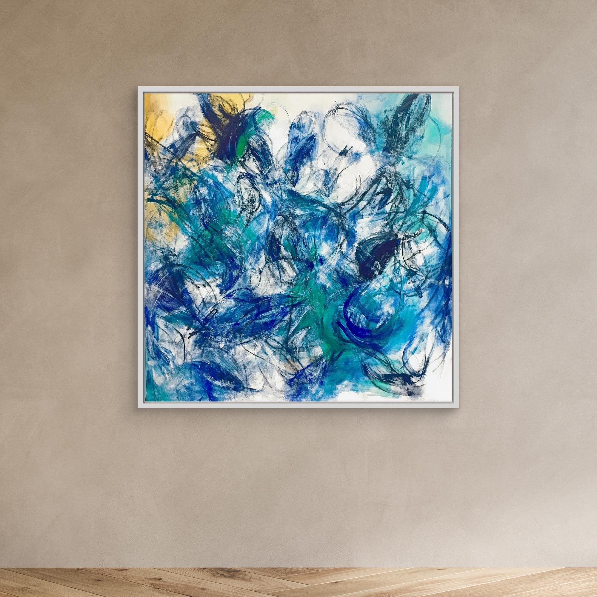 Canvas Print: "Aqua Rhythm" - Abstract Expressionist Wall Art modern abstract canvas wall art by Rossetti Art – luxury interior design artwork for living room, bedroom, office – Abstract Expressionism Aqua Canvas Art Expressionist Canvas