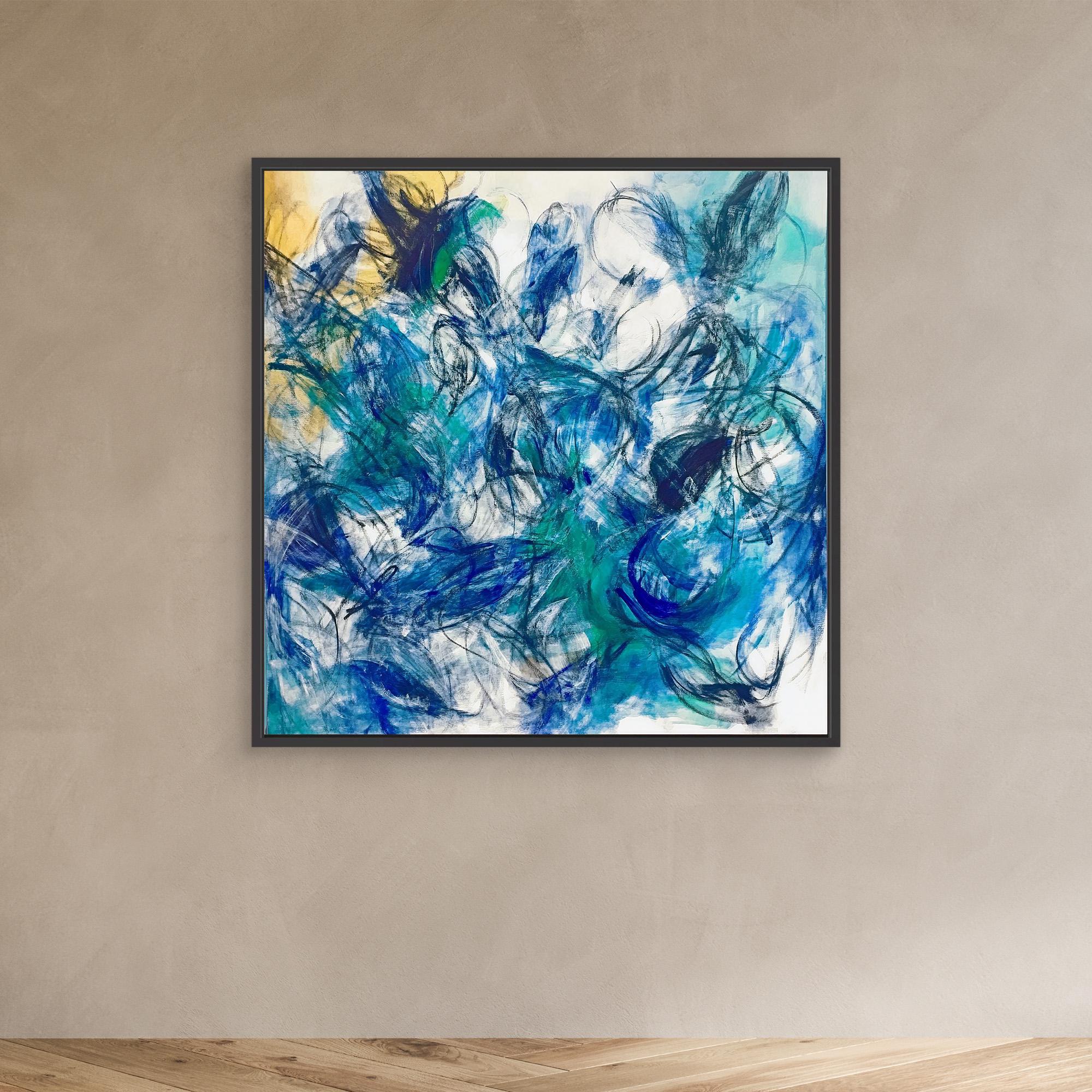 Canvas Print: "Aqua Rhythm" - Abstract Expressionist Wall Art modern abstract canvas wall art by Rossetti Art – luxury interior design artwork for living room, bedroom, office – Abstract Expressionism Aqua Canvas Art Expressionist Canvas