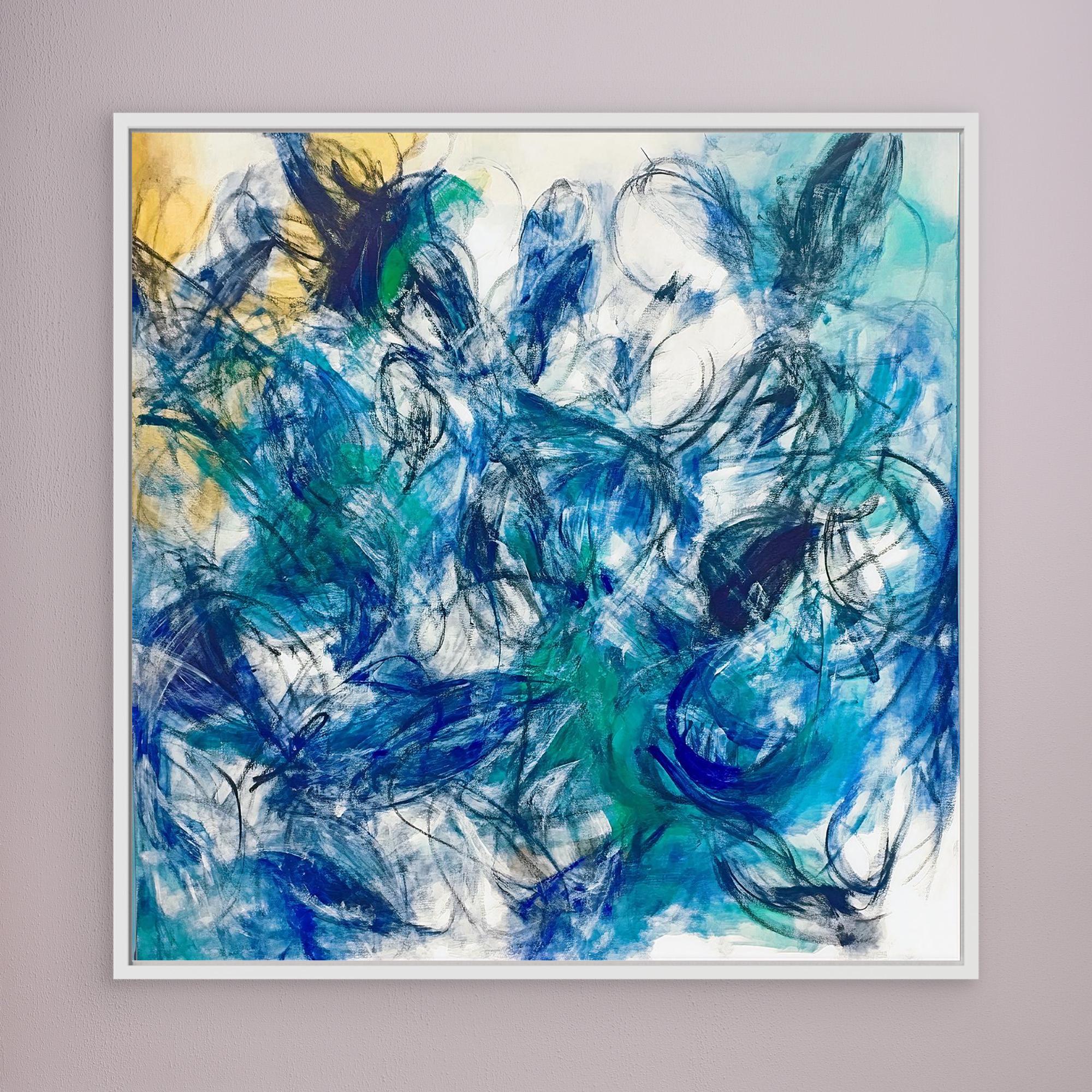 Canvas Print: "Aqua Rhythm" - Abstract Expressionist Wall Art modern abstract canvas wall art by Rossetti Art – luxury interior design artwork for living room, bedroom, office – Abstract Expressionism Aqua Canvas Art Expressionist Canvas