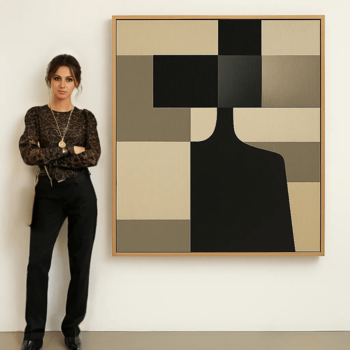 Canvas Print : Architect of Silence – Neutral Abstract Modern Geometric Canvas Art modern abstract canvas wall art by Rossetti Art – luxury interior design artwork for living room, bedroom, office – Black And White Art Black and white artwork black and white canvas