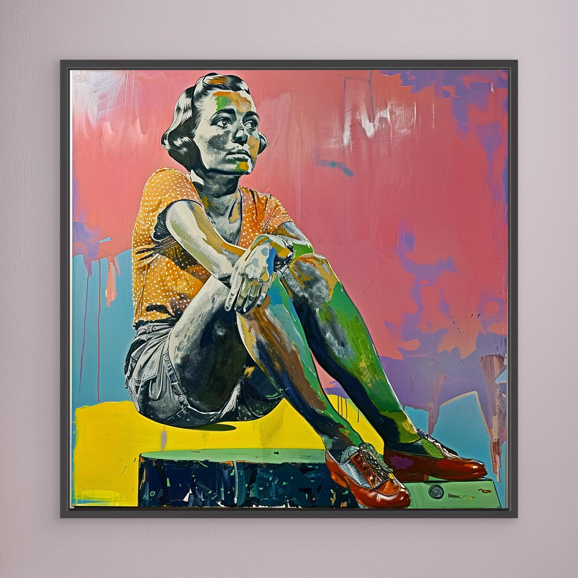 Canvas Print Art: Modern Muse - Vintage Pop Art Prints modern abstract canvas wall art by Rossetti Art – luxury interior design artwork for living room, bedroom, office – abstract woman painting Colorful woman portrait Contemporary Canvas Prints