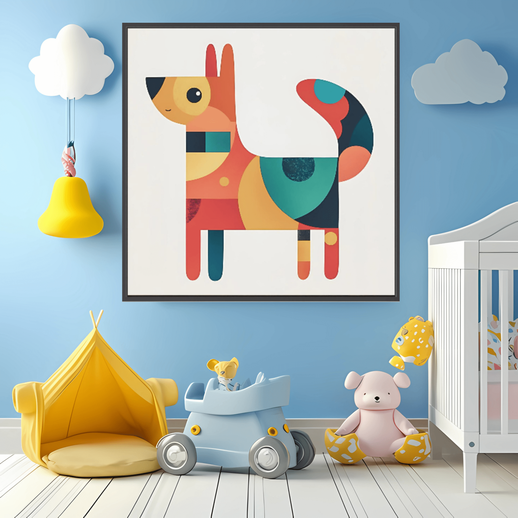 Canvas Print Art: Prismatic Pup - Print Art for Kids modern abstract canvas wall art by Rossetti Art – luxury interior design artwork for living room, bedroom, office – Abstract animal decor Abstract Dog Canvas Contemporary animal art