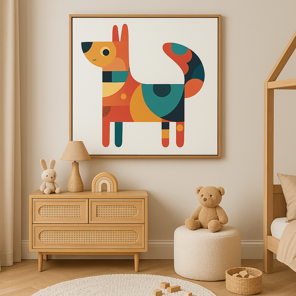 Canvas Print Art: Prismatic Pup - Print Art for Kids modern abstract canvas wall art by Rossetti Art – luxury interior design artwork for living room, bedroom, office – Abstract animal decor Abstract Dog Canvas Contemporary animal art