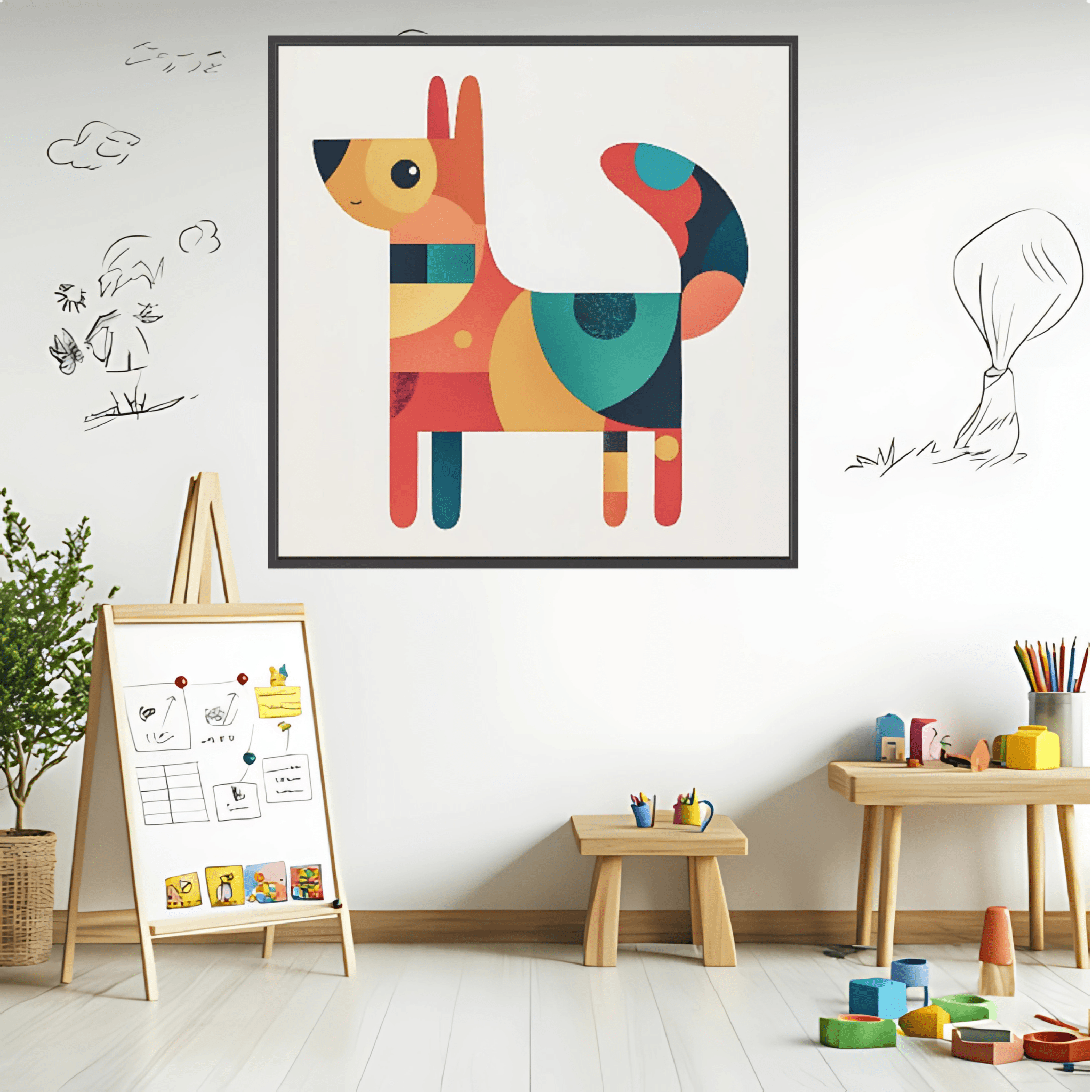 Canvas Print Art: Prismatic Pup - Print Art for Kids modern abstract canvas wall art by Rossetti Art – luxury interior design artwork for living room, bedroom, office – Abstract animal decor Abstract Dog Canvas Contemporary animal art