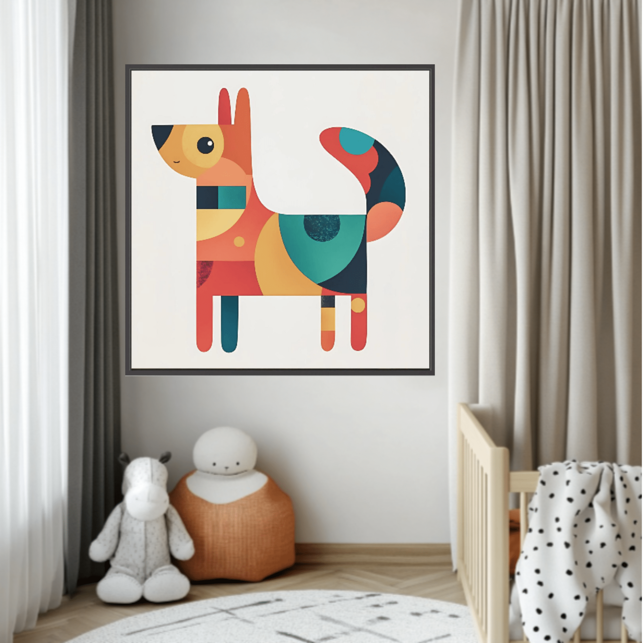 Canvas Print Art: Prismatic Pup - Print Art for Kids modern abstract canvas wall art by Rossetti Art – luxury interior design artwork for living room, bedroom, office – Abstract animal decor Abstract Dog Canvas Contemporary animal art