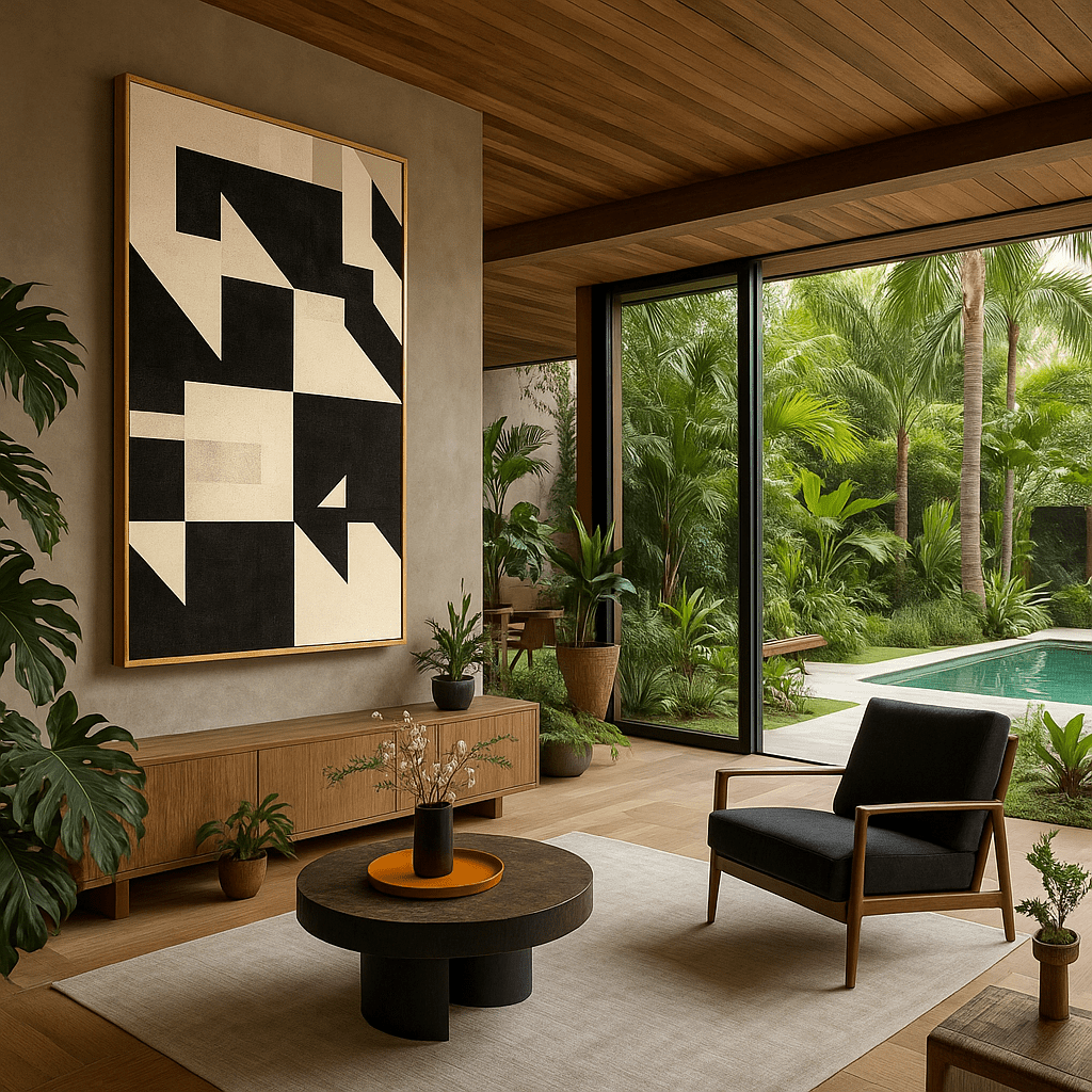 Canvas Print : Ascent in Silence β Black & Beige Geometric Vertical Canvas Art modern abstract canvas wall art by Rossetti Art β luxury interior design artwork for living room, bedroom, office β black and beige wall art Black And White Art Black and white artwork