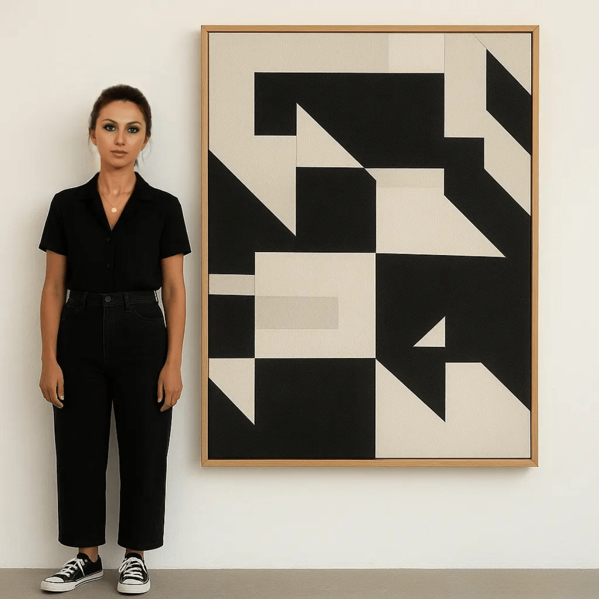 Canvas Print : Ascent in Silence β Black & Beige Geometric Vertical Canvas Art modern abstract canvas wall art by Rossetti Art β luxury interior design artwork for living room, bedroom, office β black and beige wall art Black And White Art Black and white artwork