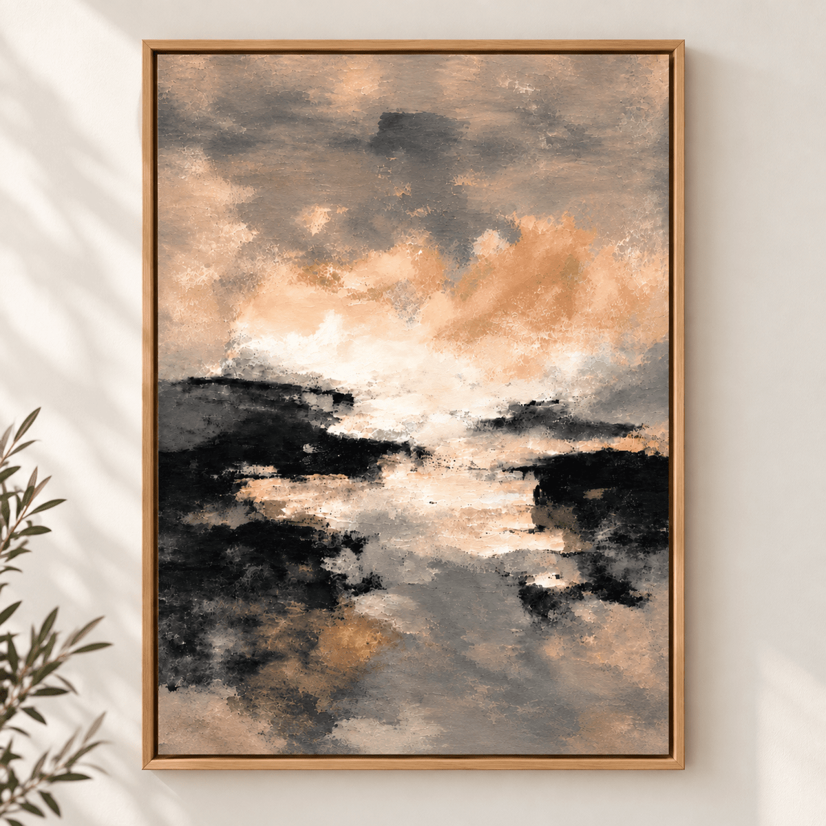 Beige Painting for Living Room – Blush Horizon framed canvas print on a white wall by Rossetti Art