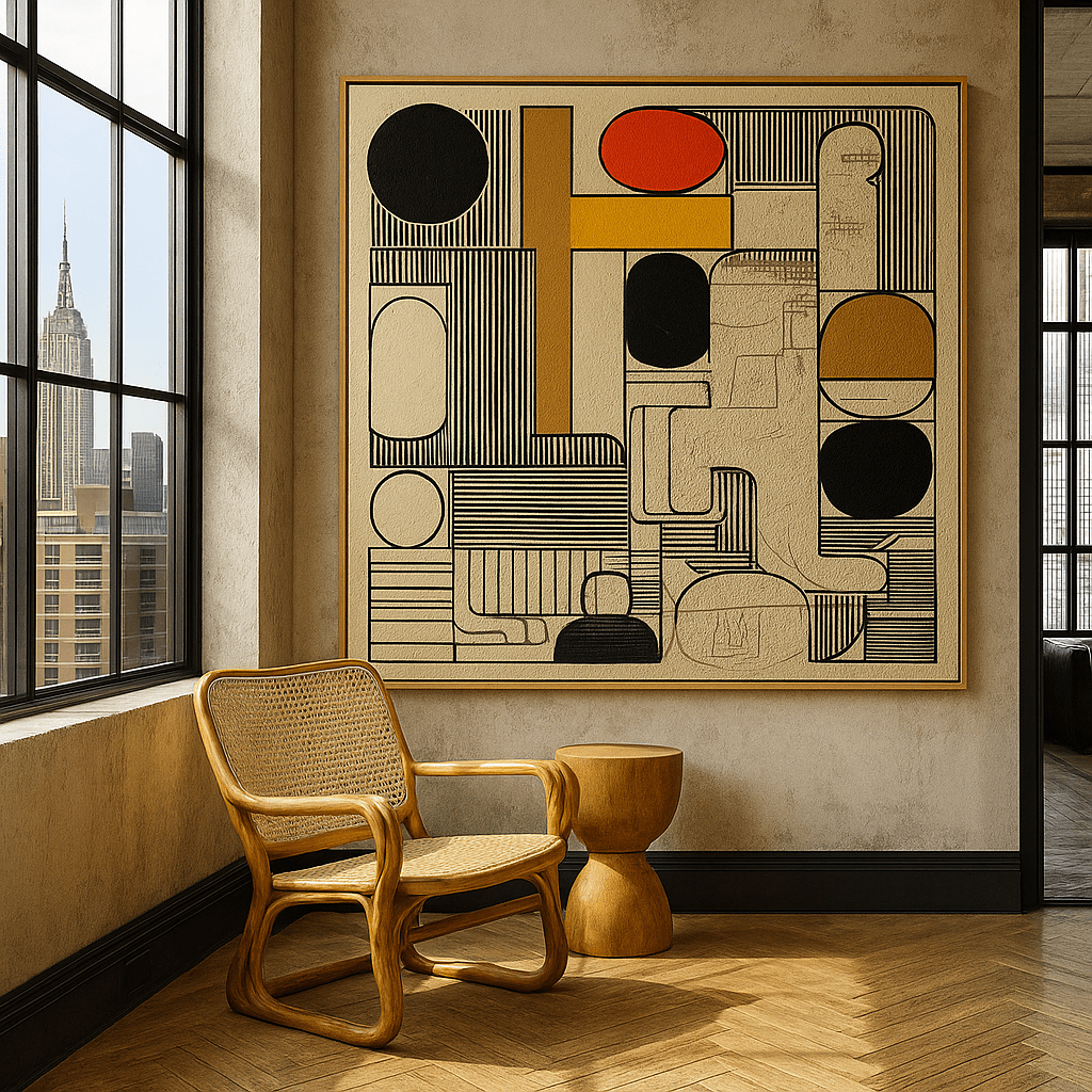 Canvas Print: Beige Structure – Abstract Geometric Canvas Print | Bauhaus - Inspired Wall Art modern abstract canvas wall art by Rossetti Art – luxury interior design artwork for living room, bedroom, office – abstract wall art contemporary wall design framed abstract canvas