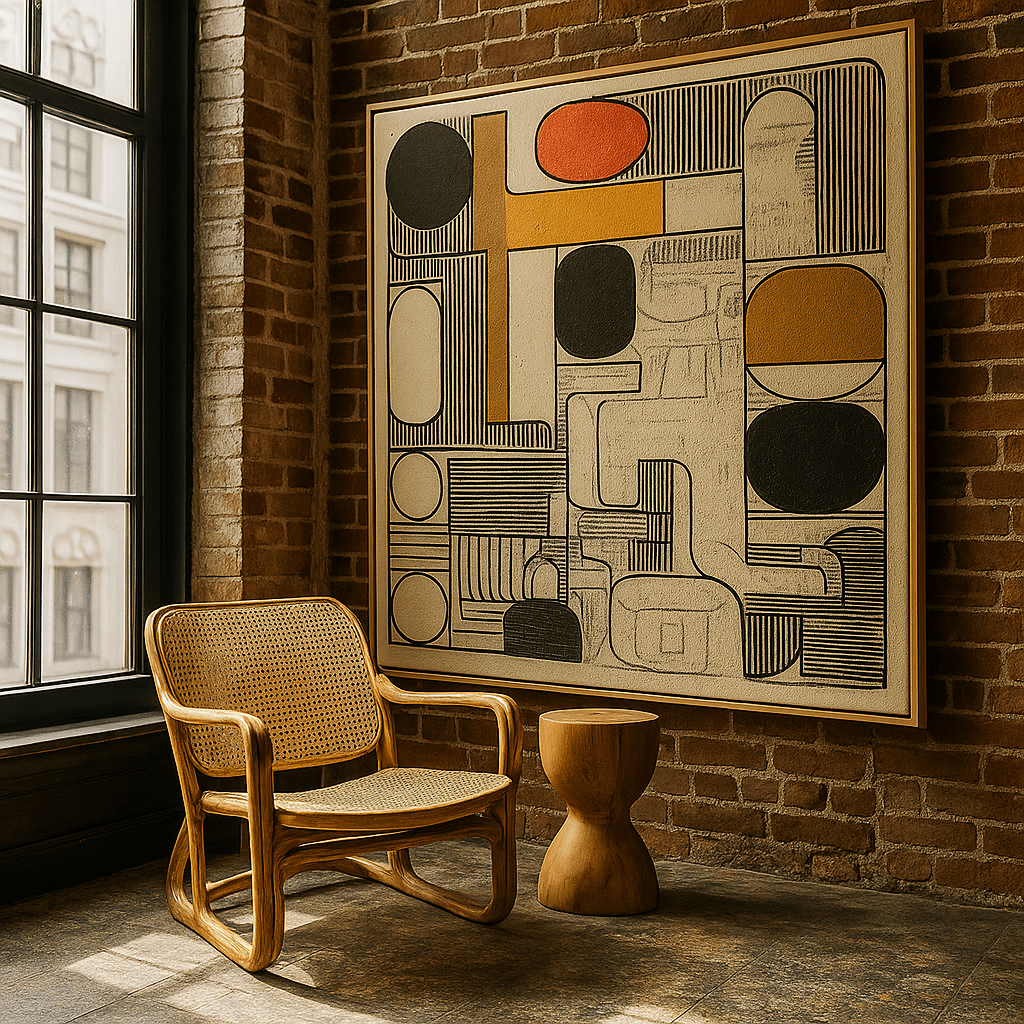 Canvas Print: Beige Structure – Abstract Geometric Canvas Print | Bauhaus - Inspired Wall Art modern abstract canvas wall art by Rossetti Art – luxury interior design artwork for living room, bedroom, office – abstract wall art contemporary wall design framed abstract canvas