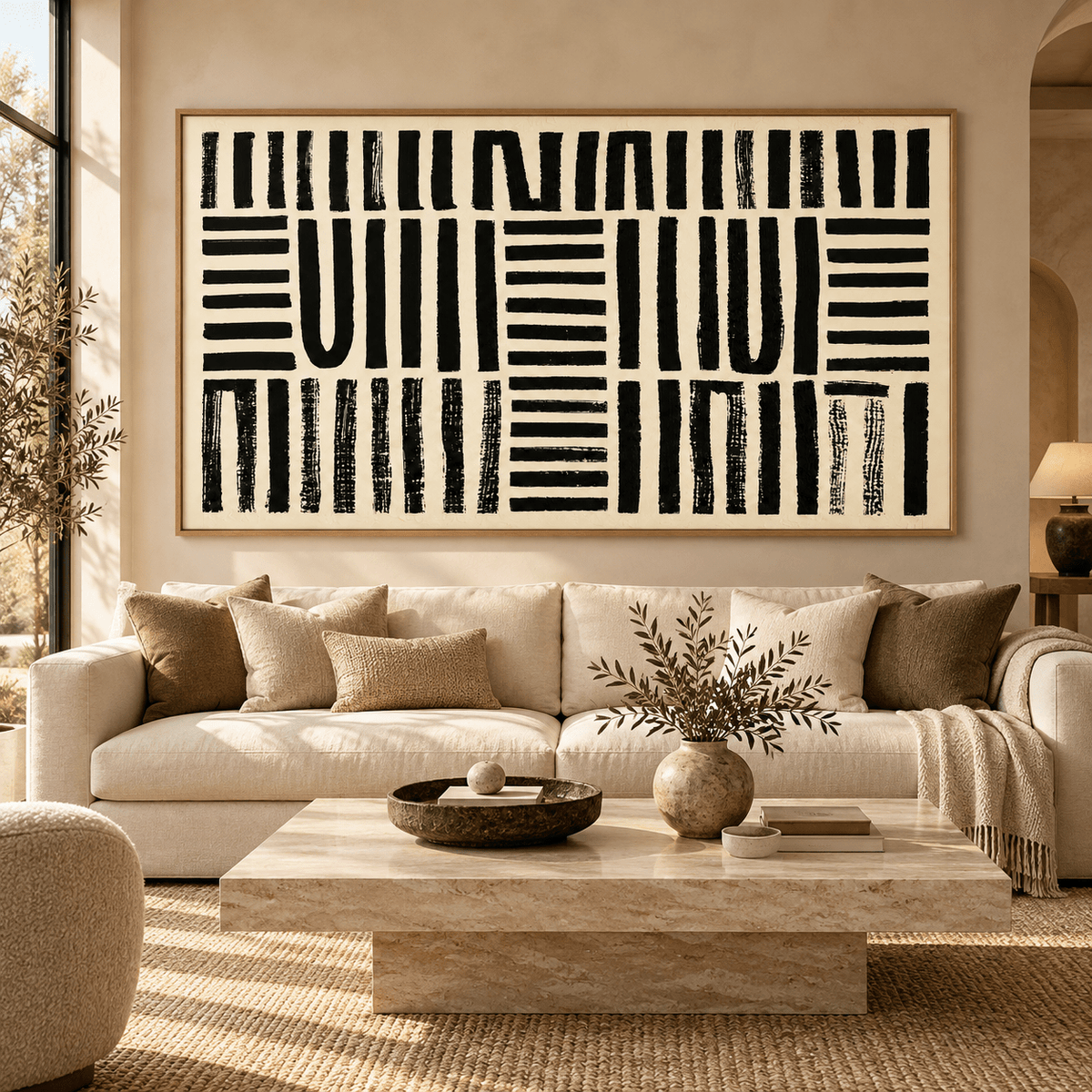 Black and Beige Abstract Art – Interwoven by Rossetti Art