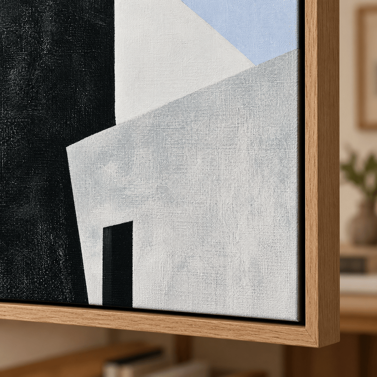 Black and Grey Wall Art Canvas Print – Graphite Monolith corner detail by Rossetti Art