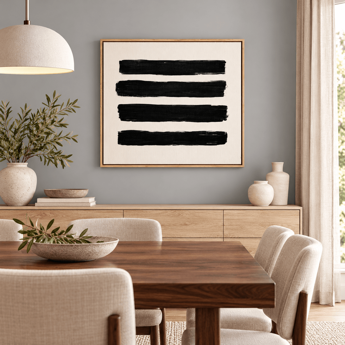 Black Brush Stroke Wall Art – Four Strokes above a sideboard by Rossetti Art