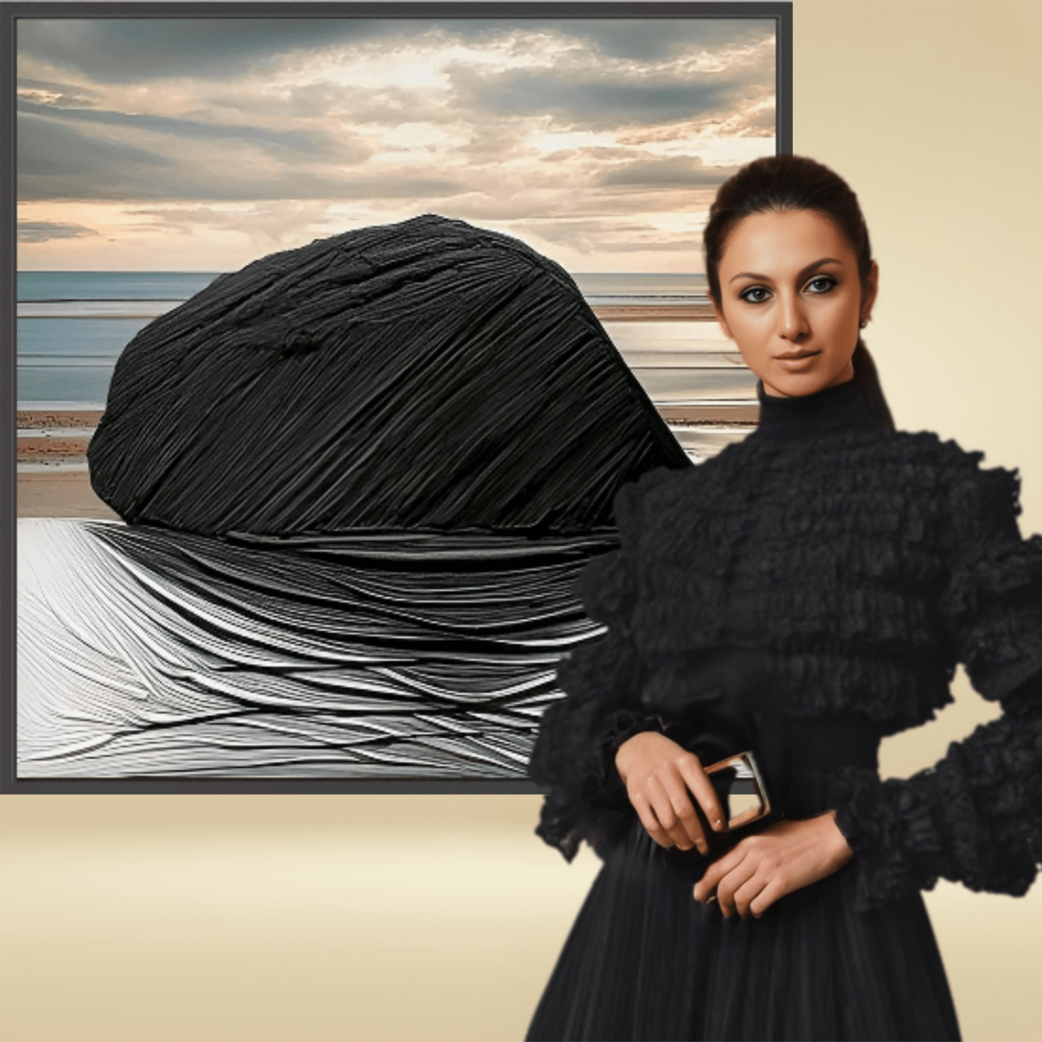 Canvas Print: Black on Sand - Large Canvas Prints Wall Art modern abstract canvas wall art by Rossetti Art – luxury interior design artwork for living room, bedroom, office – Abstract Canvas Print Bold Modern Canvas canvas print for walls