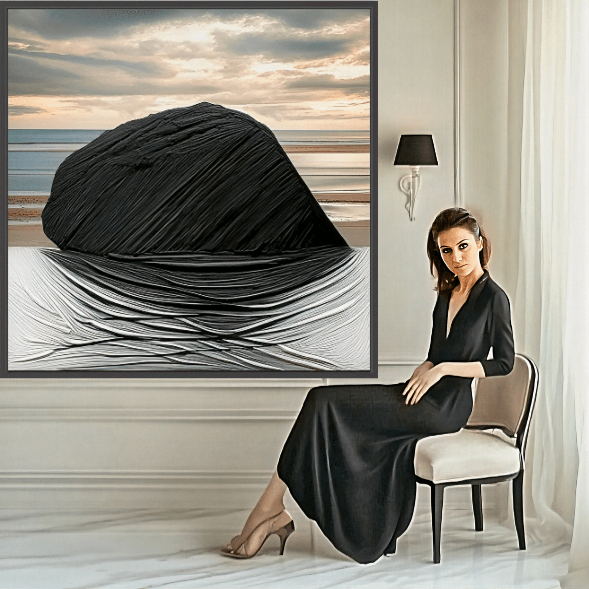 Canvas Print: Black on Sand - Large Canvas Prints Wall Art modern abstract canvas wall art by Rossetti Art – luxury interior design artwork for living room, bedroom, office – Abstract Canvas Print Bold Modern Canvas canvas print for walls