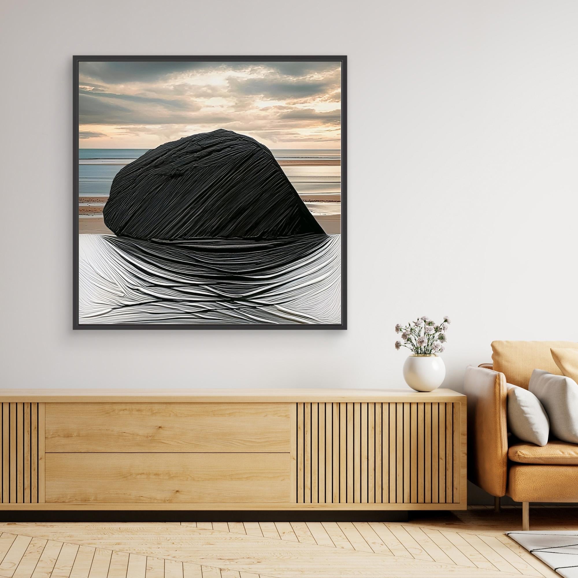 Canvas Print: Black on Sand - Large Canvas Prints Wall Art modern abstract canvas wall art by Rossetti Art – luxury interior design artwork for living room, bedroom, office – Abstract Canvas Print Bold Modern Canvas canvas print for walls