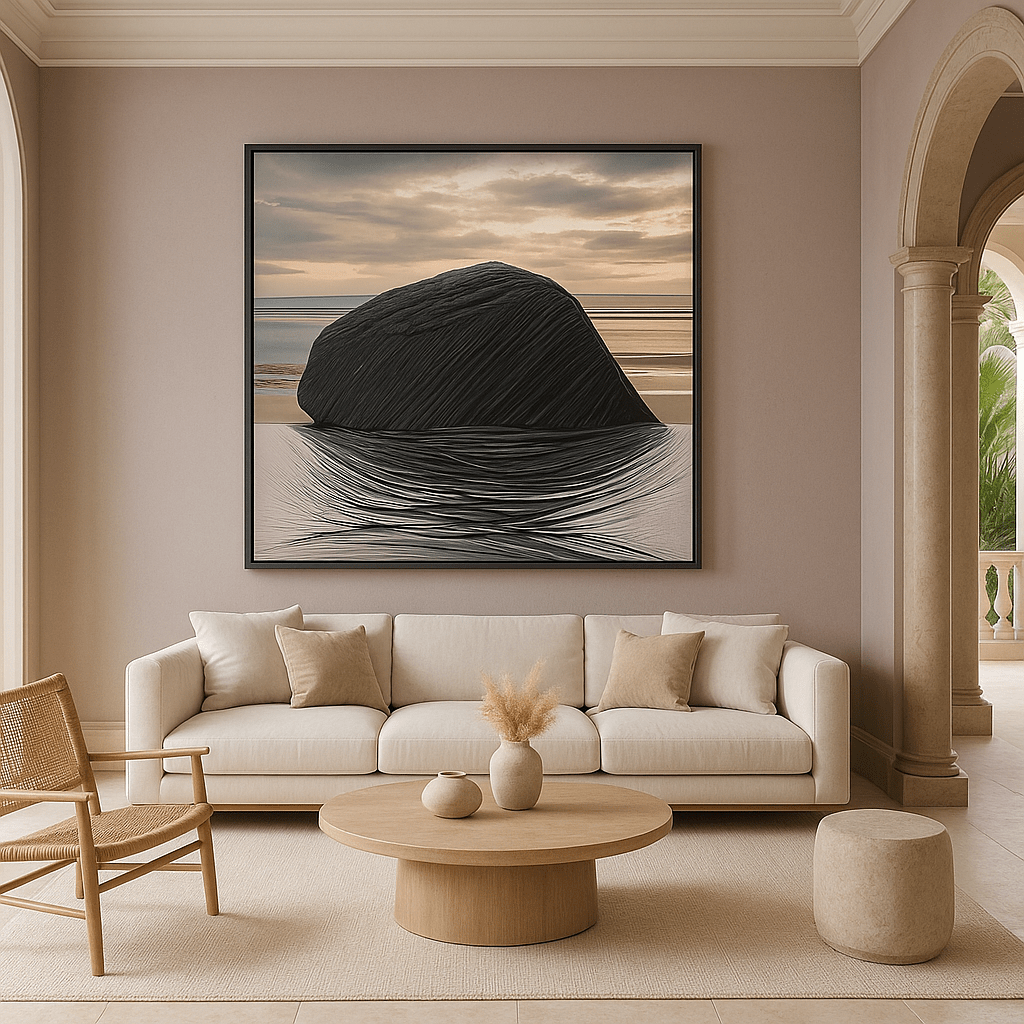 Canvas Print: Black on Sand - Large Canvas Prints Wall Art modern abstract canvas wall art by Rossetti Art – luxury interior design artwork for living room, bedroom, office – Abstract Canvas Print Bold Modern Canvas canvas print for walls