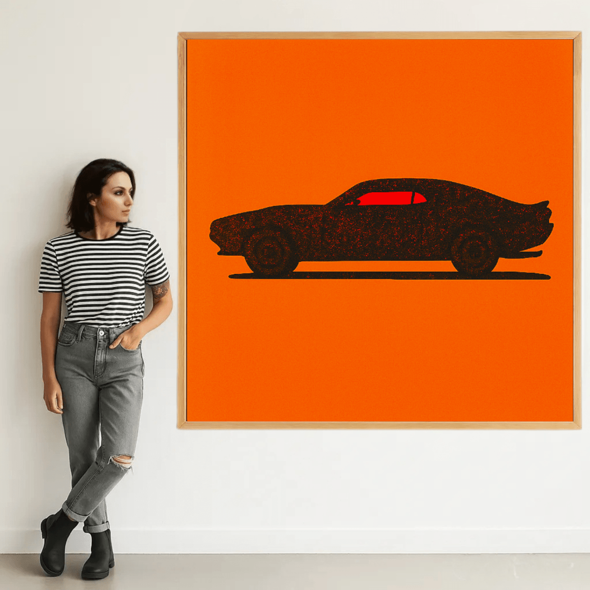 Canvas Print : Blacked-Out Muscle: Retro Car Canvas Print on Burnt Orange | Rossetti Art