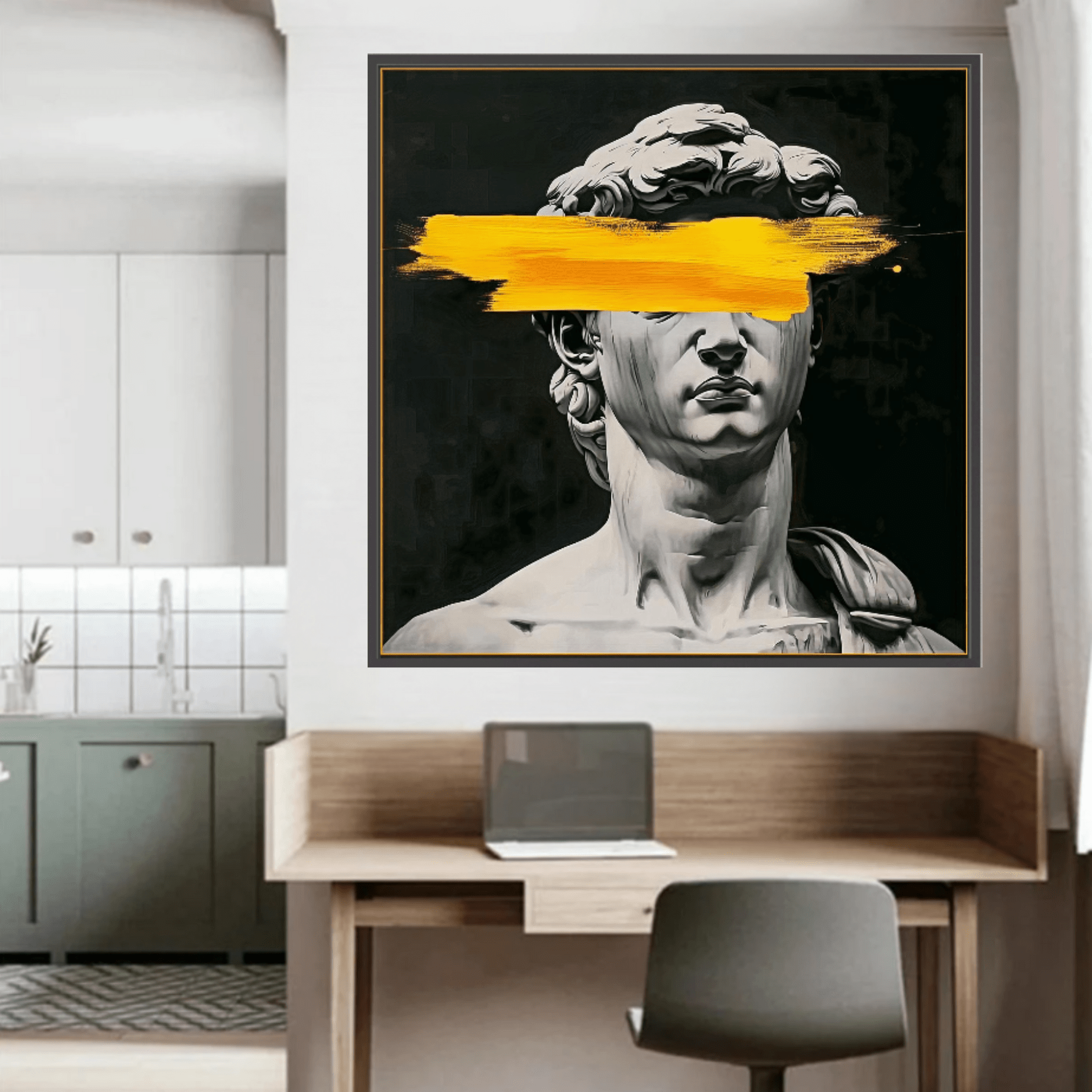 Canvas Print: Blind Vision - Modern Neo - Classical Art modern abstract canvas wall art by Rossetti Art – luxury interior design artwork for living room, bedroom, office – Michelangelo David Neo Classical Art