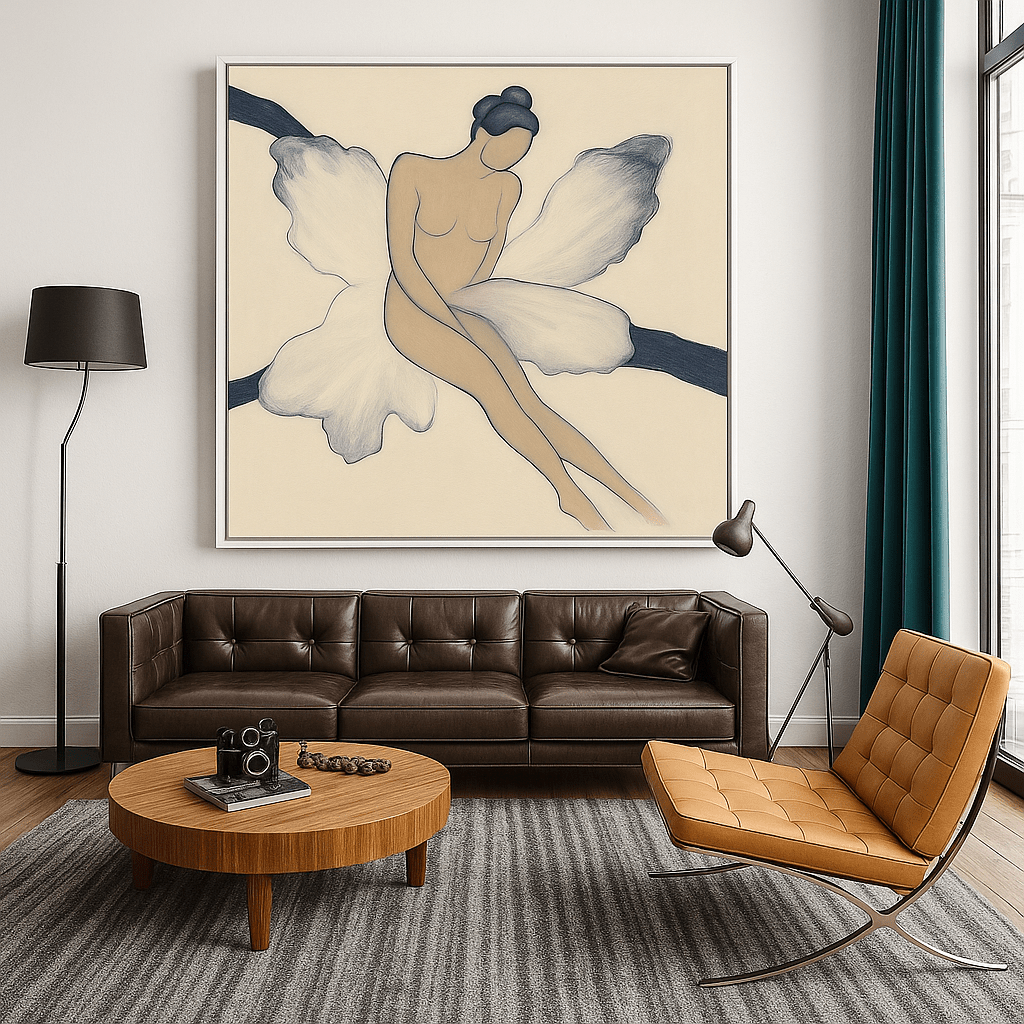 Canvas Print: Blossom Muse Nude – Minimalist Line Art modern abstract canvas wall art by Rossetti Art – luxury interior design artwork for living room, bedroom, office – Colorful Statement Wall Art Contemporary Grid Art Geometric Abstract Art