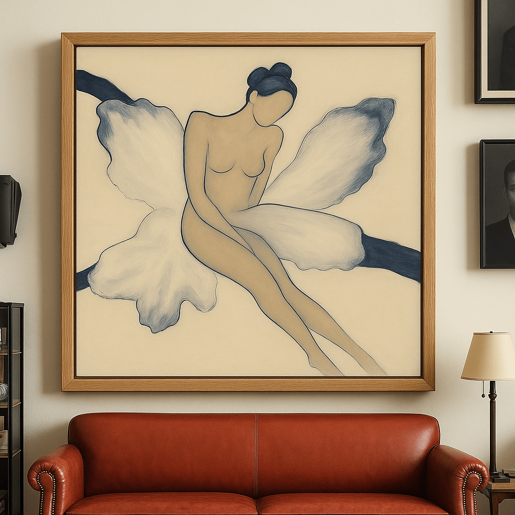 Canvas Print: Blossom Muse Nude – Minimalist Line Art modern abstract canvas wall art by Rossetti Art – luxury interior design artwork for living room, bedroom, office – Colorful Statement Wall Art Contemporary Grid Art Geometric Abstract Art