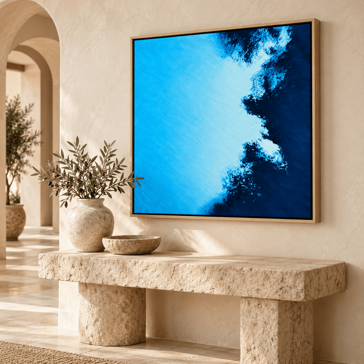 Blue Textured Wall Art – Arctic Azure in an entryway by Rossetti Art
