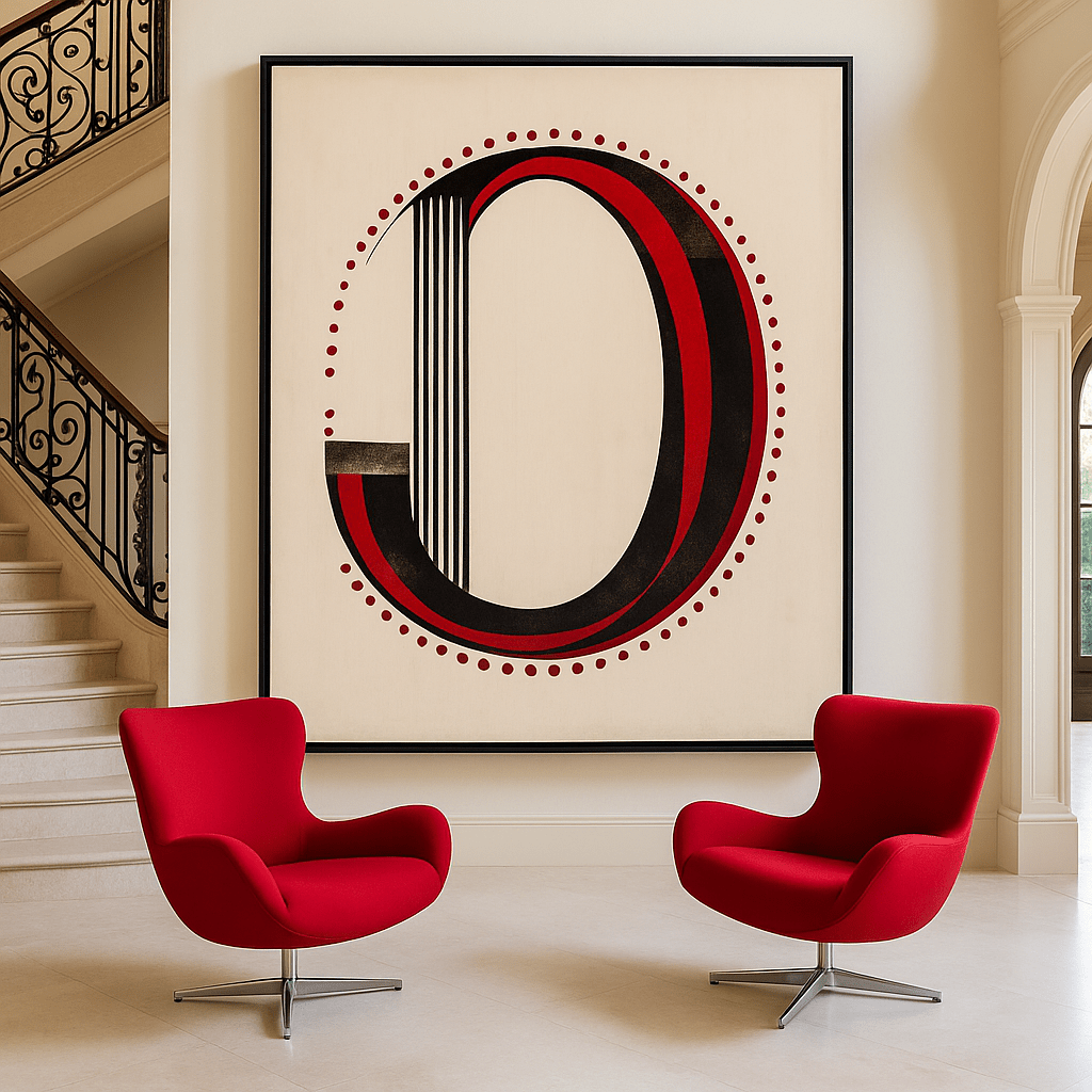 Canvas Print: Bold Geometric Letter O - Modern Wall Art modern abstract canvas wall art by Rossetti Art – luxury interior design artwork for living room, bedroom, office – Contemporary Art for Sale contemporary art piece Contemporary art print