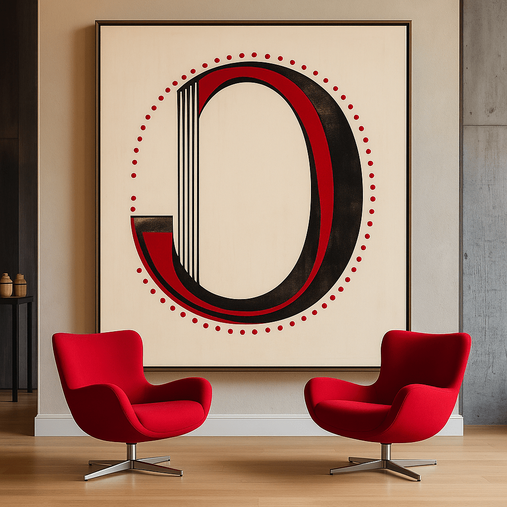 Canvas Print: Bold Geometric Letter O - Modern Wall Art modern abstract canvas wall art by Rossetti Art – luxury interior design artwork for living room, bedroom, office – Contemporary Art for Sale contemporary art piece Contemporary art print