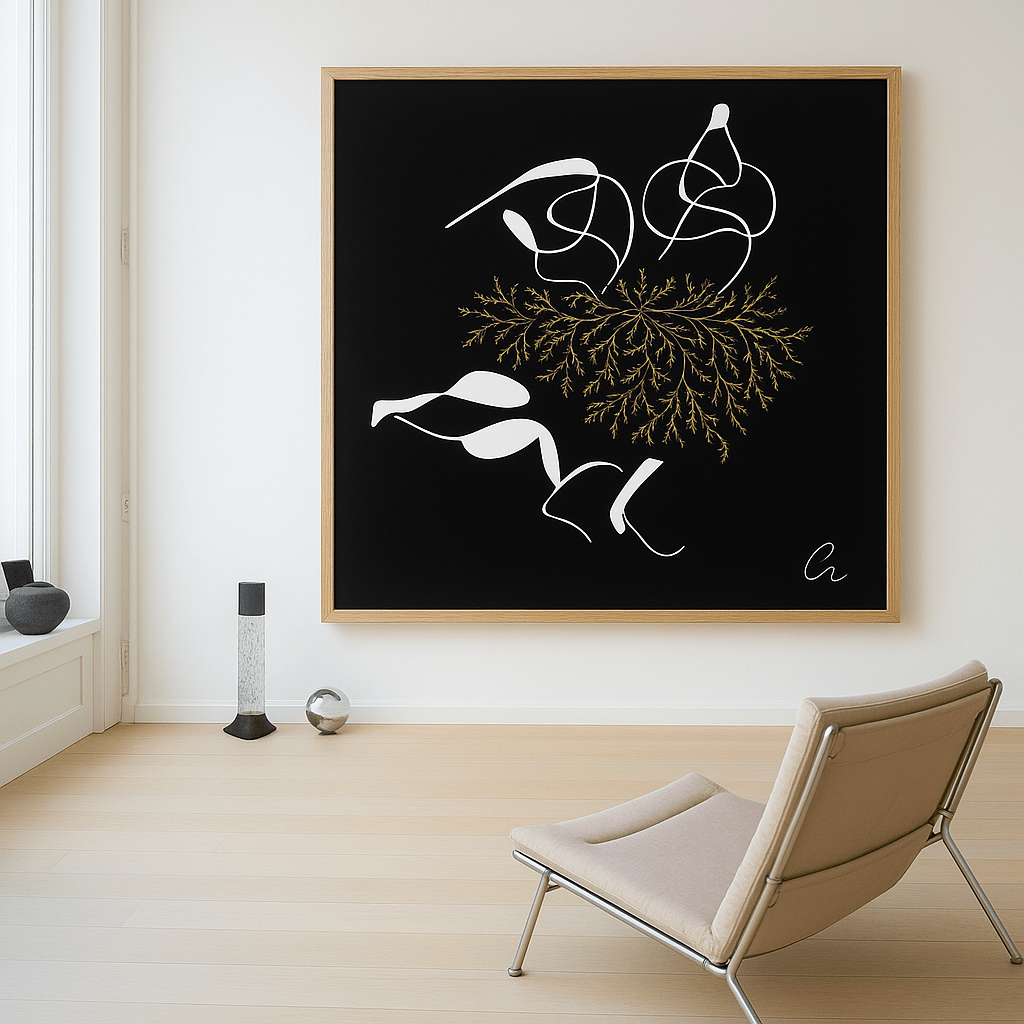 Canvas Print: Botanical Rhythm – Black, White & Gold Abstract Art modern abstract canvas wall art by Rossetti Art – luxury interior design artwork for living room, bedroom, office – Bold and Dynamic Artistic Home Accent Colorful Statement Wall Art Contemporary Grid Art