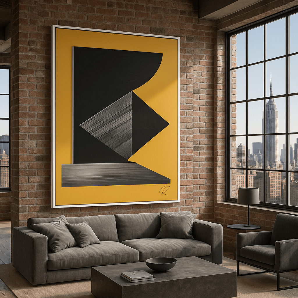 Canvas Print: Brass Geometry Construct – Abstract Modern Art Canvas modern abstract canvas wall art by Rossetti Art – luxury interior design artwork for living room, bedroom, office – Architectural Wall Piece Black and Silver Art Print Bold Geometric Design