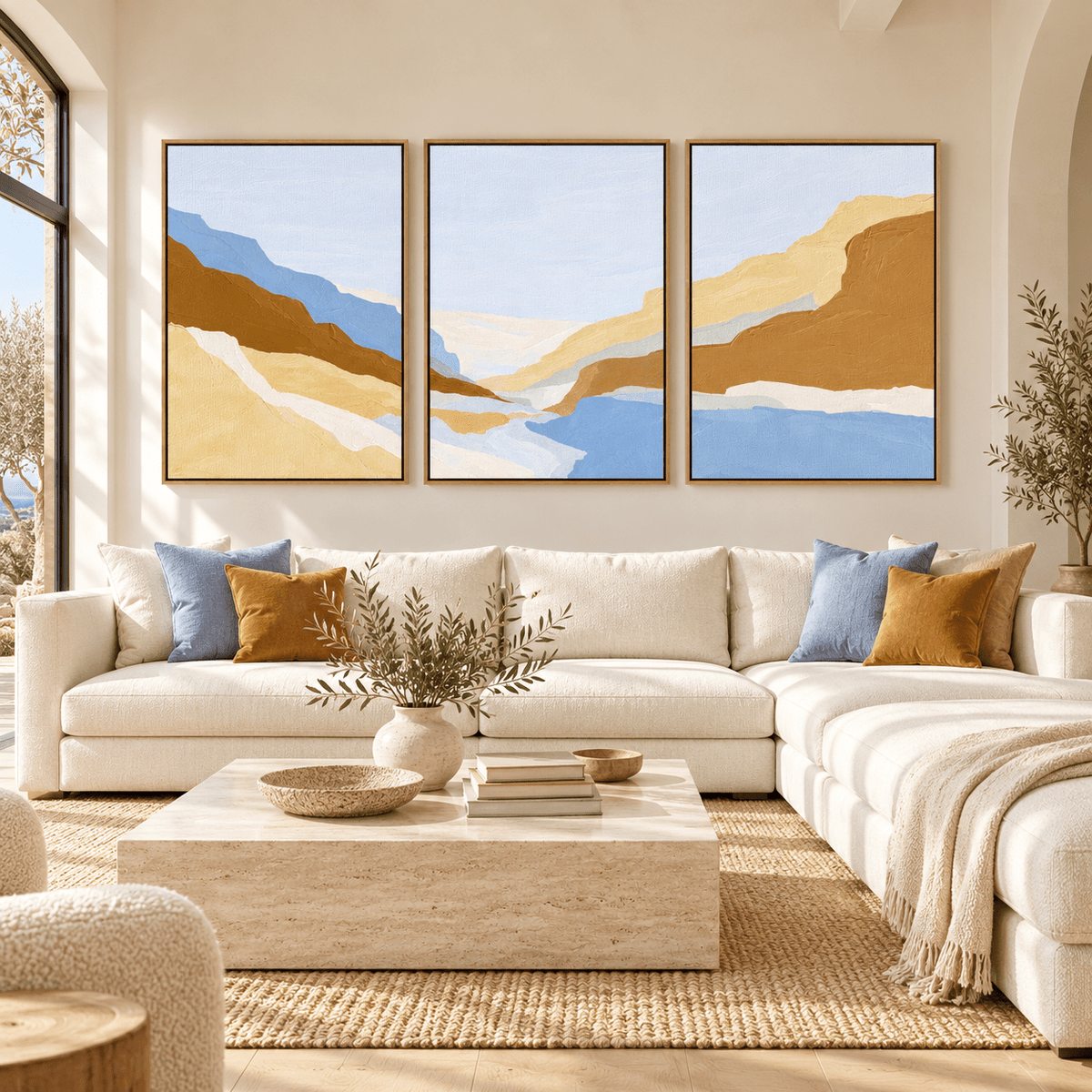 Canyon Wall Art – Canyon Light canvas print set of 3 by Rossetti Art, framed triptych in a sunlit living room