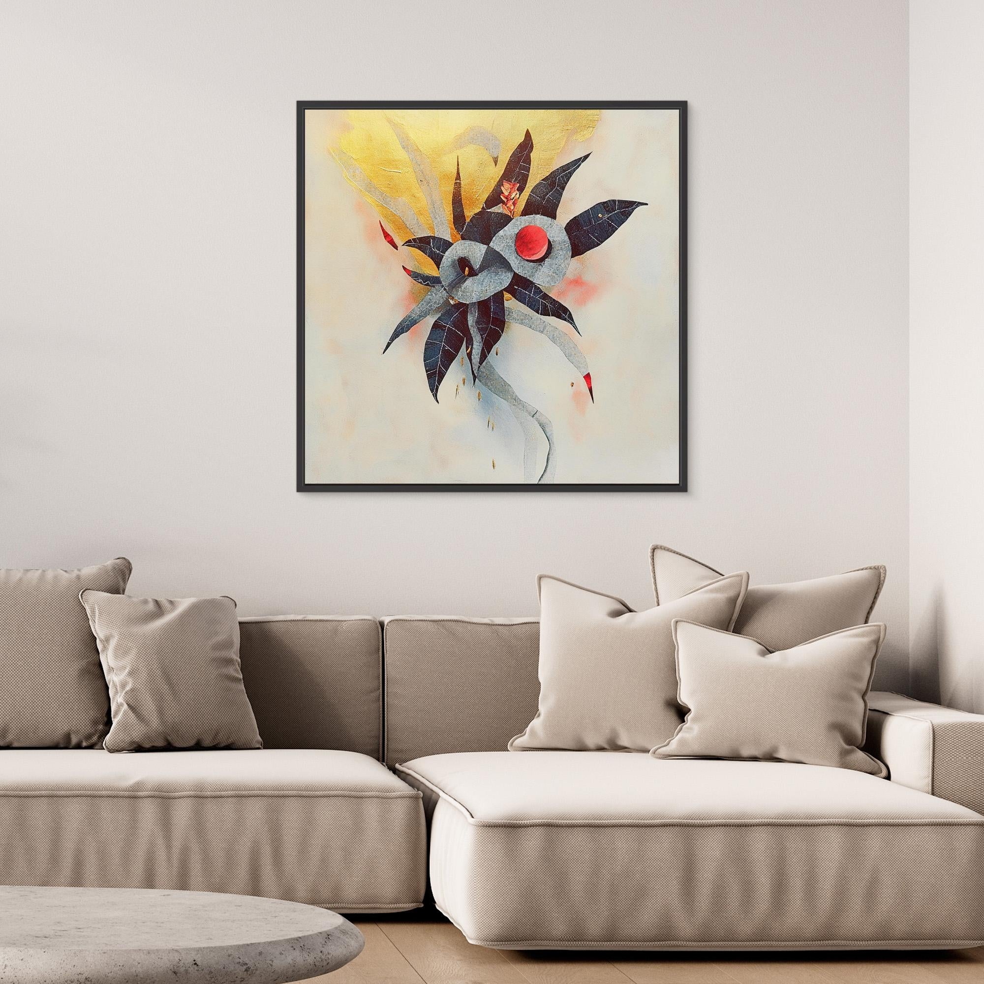 Canvas Print: Celestial Bloom - Abstract Botanical Wall Art modern abstract canvas wall art by Rossetti Art – luxury interior design artwork for living room, bedroom, office – abstract botanical wall art artistic nature print black and gold painting
