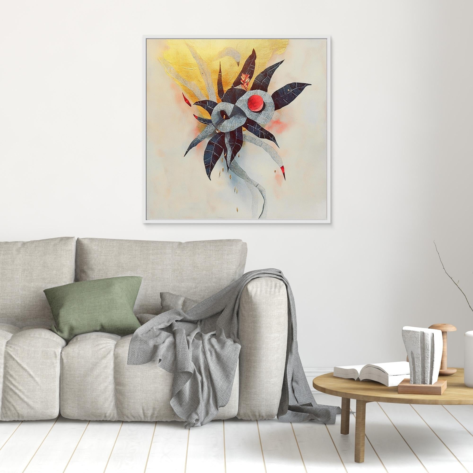 Canvas Print: Celestial Bloom - Abstract Botanical Wall Art modern abstract canvas wall art by Rossetti Art – luxury interior design artwork for living room, bedroom, office – abstract botanical wall art artistic nature print black and gold painting