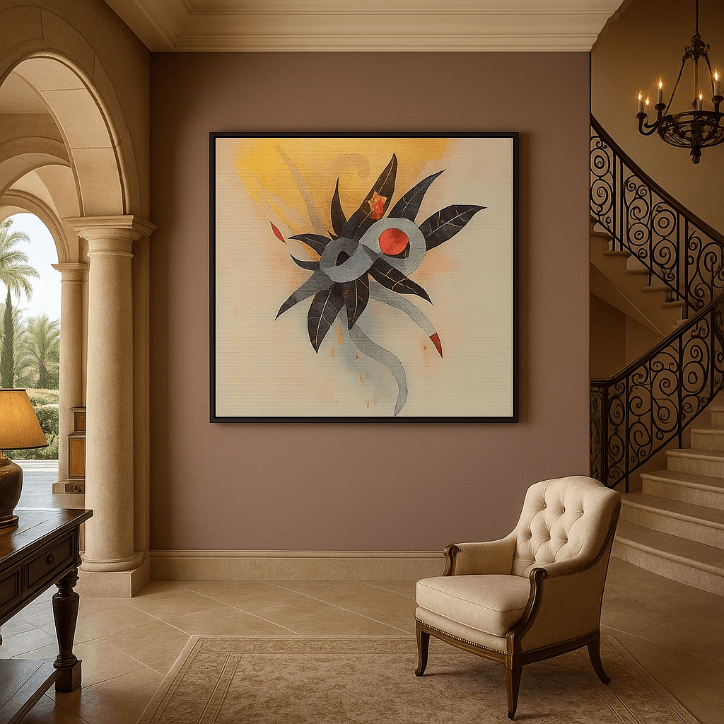 Canvas Print: Celestial Bloom - Abstract Botanical Wall Art modern abstract canvas wall art by Rossetti Art – luxury interior design artwork for living room, bedroom, office – abstract botanical wall art artistic nature print black and gold painting