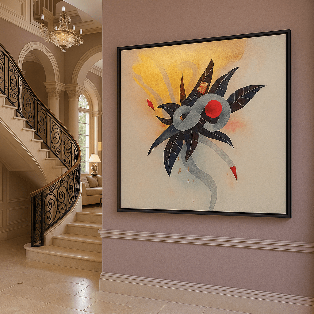 Canvas Print: Celestial Bloom - Abstract Botanical Wall Art modern abstract canvas wall art by Rossetti Art – luxury interior design artwork for living room, bedroom, office – abstract botanical wall art artistic nature print black and gold painting