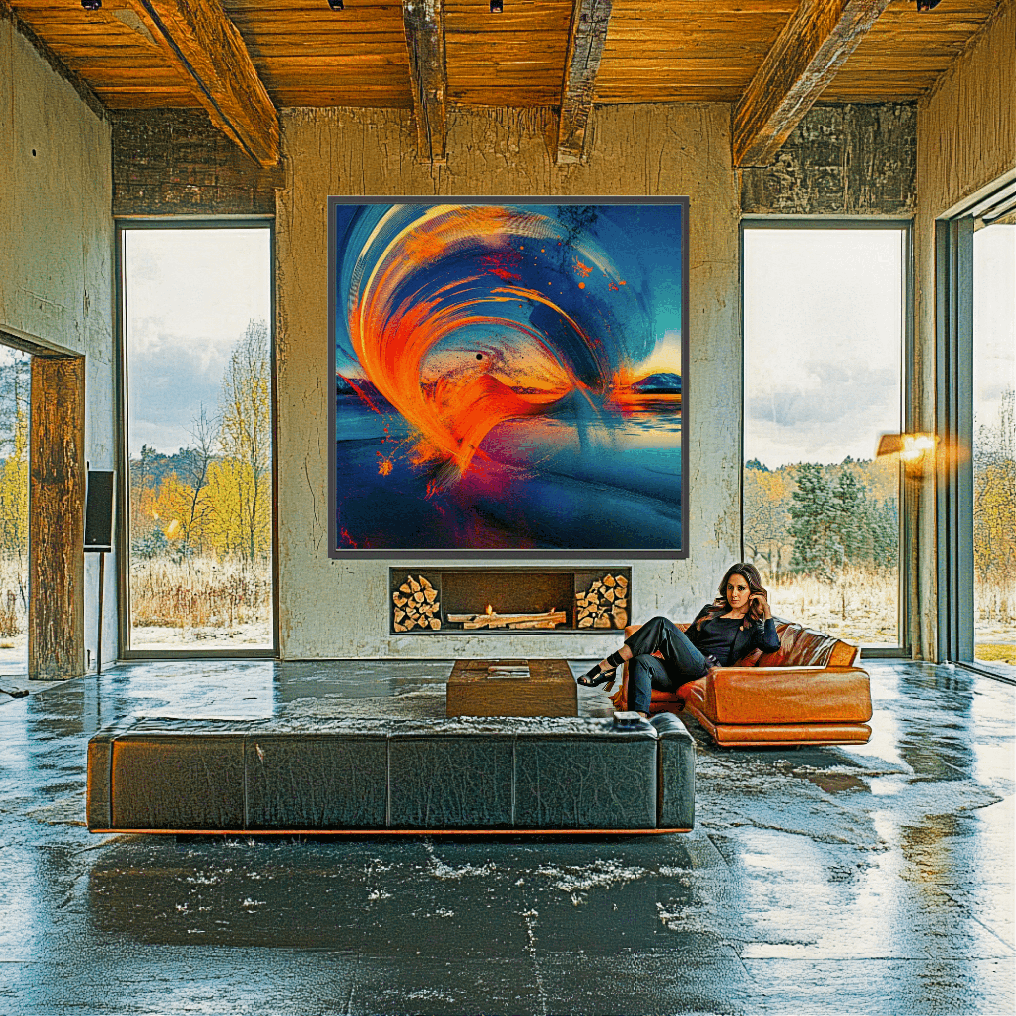 Canvas Print : Celestial Cascade - Abstract Swirl Landscape Art modern abstract canvas wall art by Rossetti Art – luxury interior design artwork for living room, bedroom, office – Abstract Swirl Art Celestial Art Contemporary Canvas Art