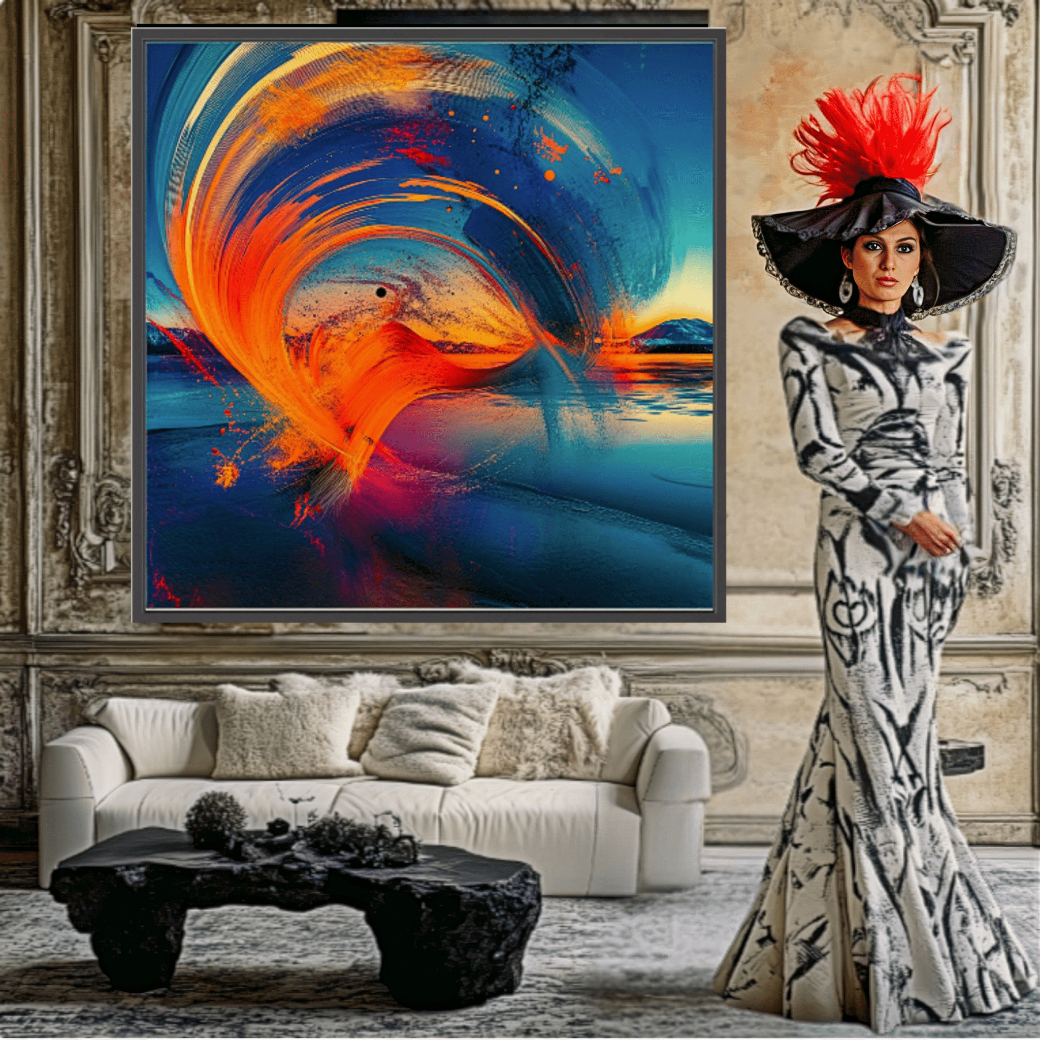 Canvas Print : Celestial Cascade - Abstract Swirl Landscape Art modern abstract canvas wall art by Rossetti Art – luxury interior design artwork for living room, bedroom, office – Abstract Swirl Art Celestial Art Contemporary Canvas Art