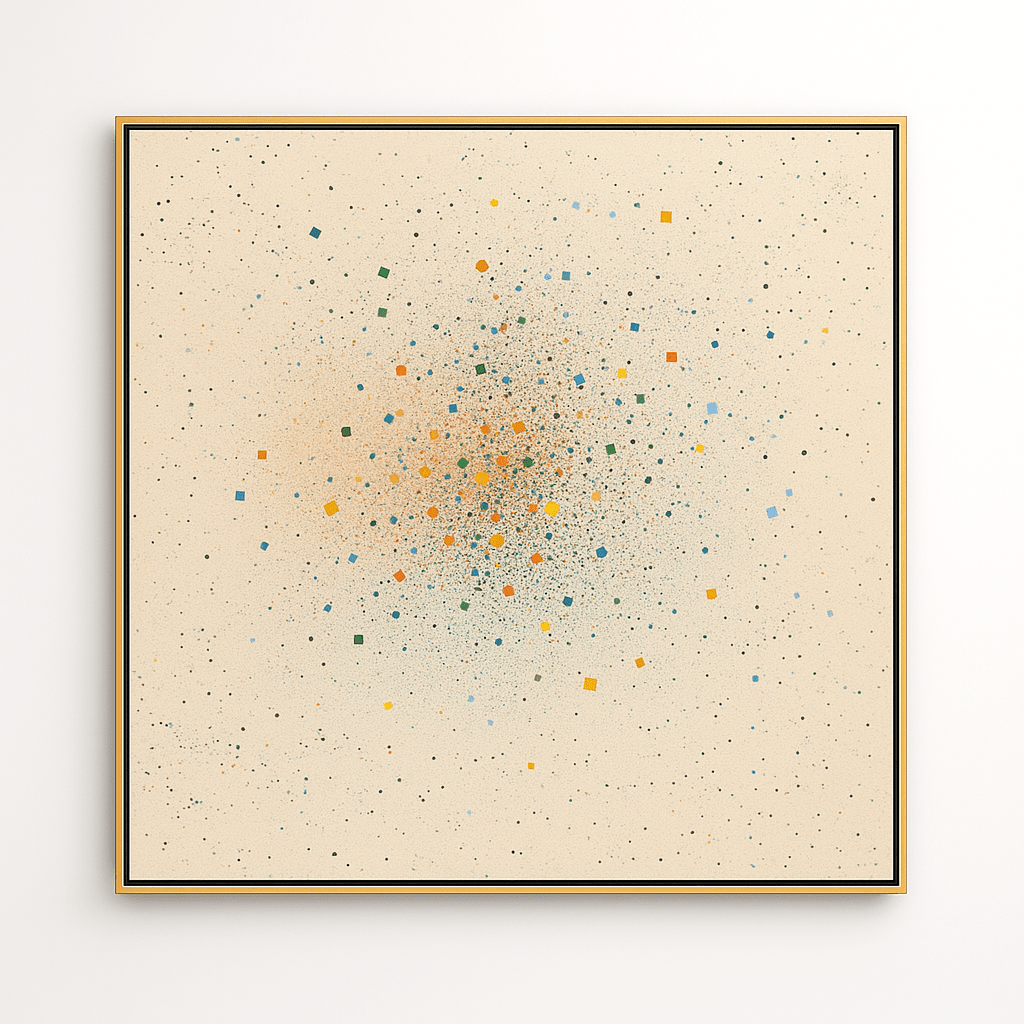 Canvas Print: Celestial Drift – Abstract Pointillist Canvas Print | Modern Minimalist Wall Art by Chiara Rossetti modern abstract canvas wall art by Rossetti Art – luxury interior design artwork for living room, bedroom, office – abstract wall art canvas print art Chiara Rossetti